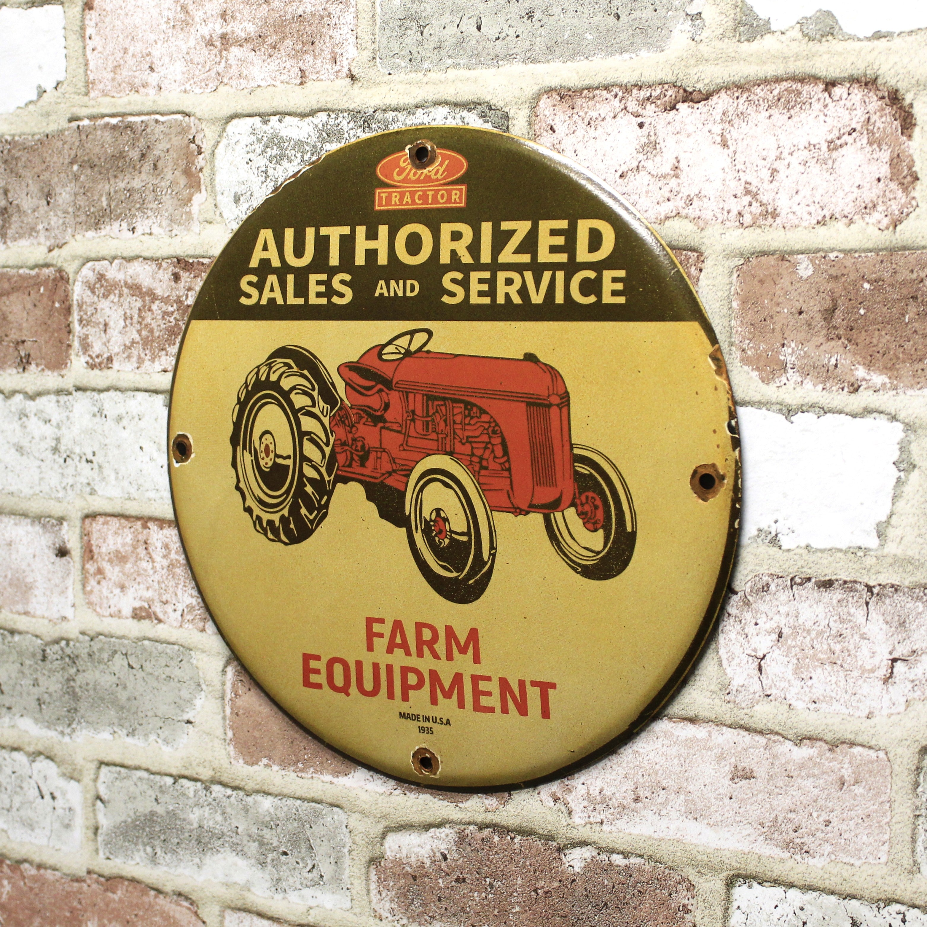 Ford Farm Tractor Sales Service Porcelain Enamel Sign (12in)