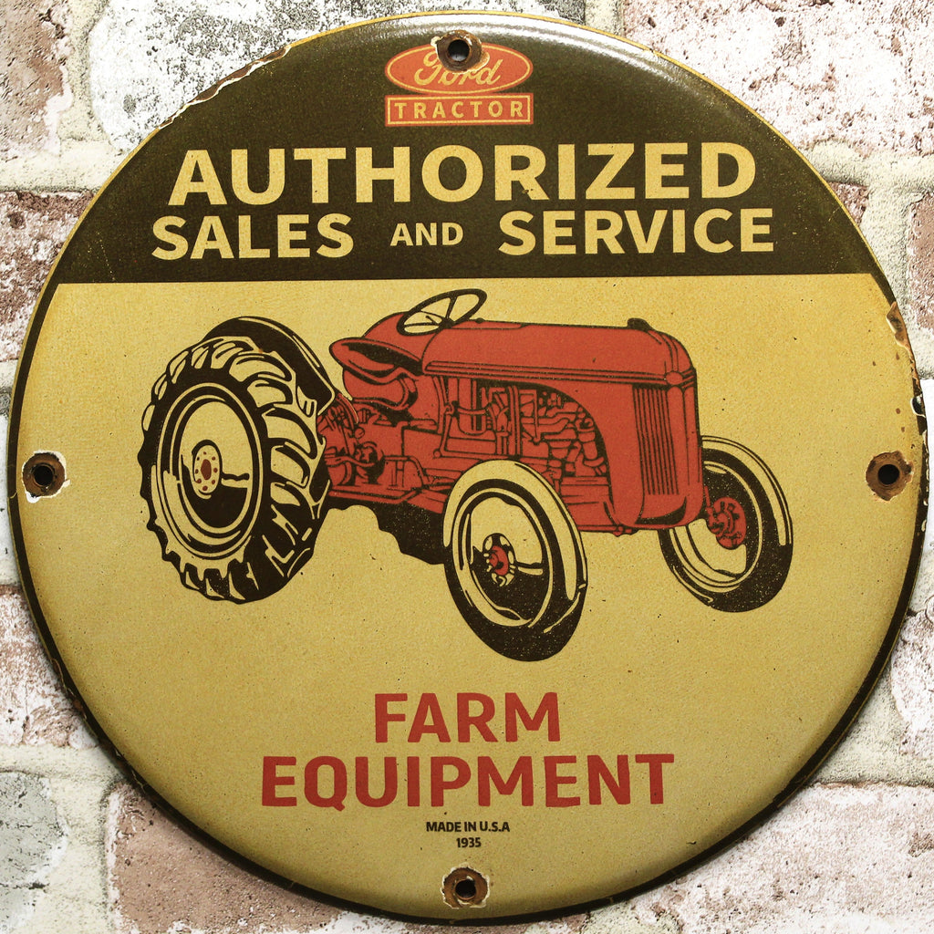 Ford Farm Tractor Sales Service Porcelain Enamel Sign (12in)