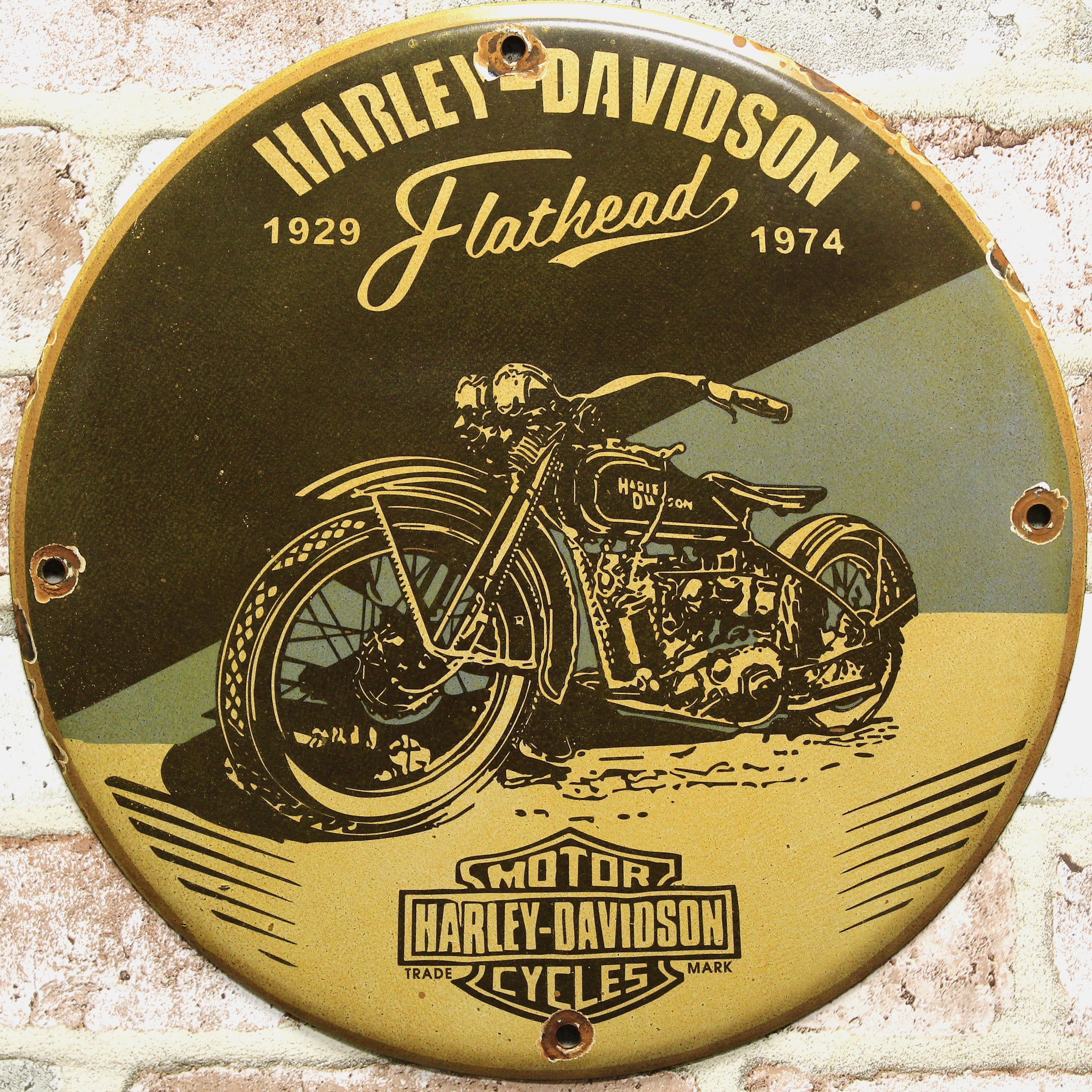 Harley Davidson Flathead Motorcycles Porcelain Enamel Sign (12in)