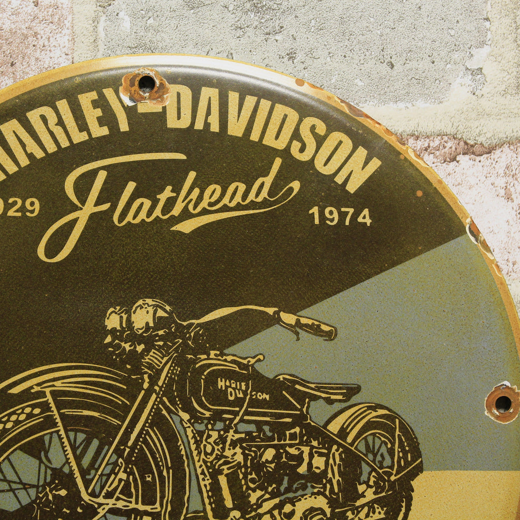 Harley Davidson Flathead Motorcycles Porcelain Enamel Sign (12in)