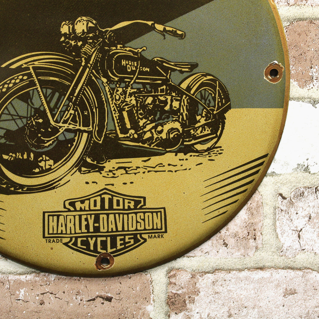Harley Davidson Flathead Motorcycles Porcelain Enamel Sign (12in)