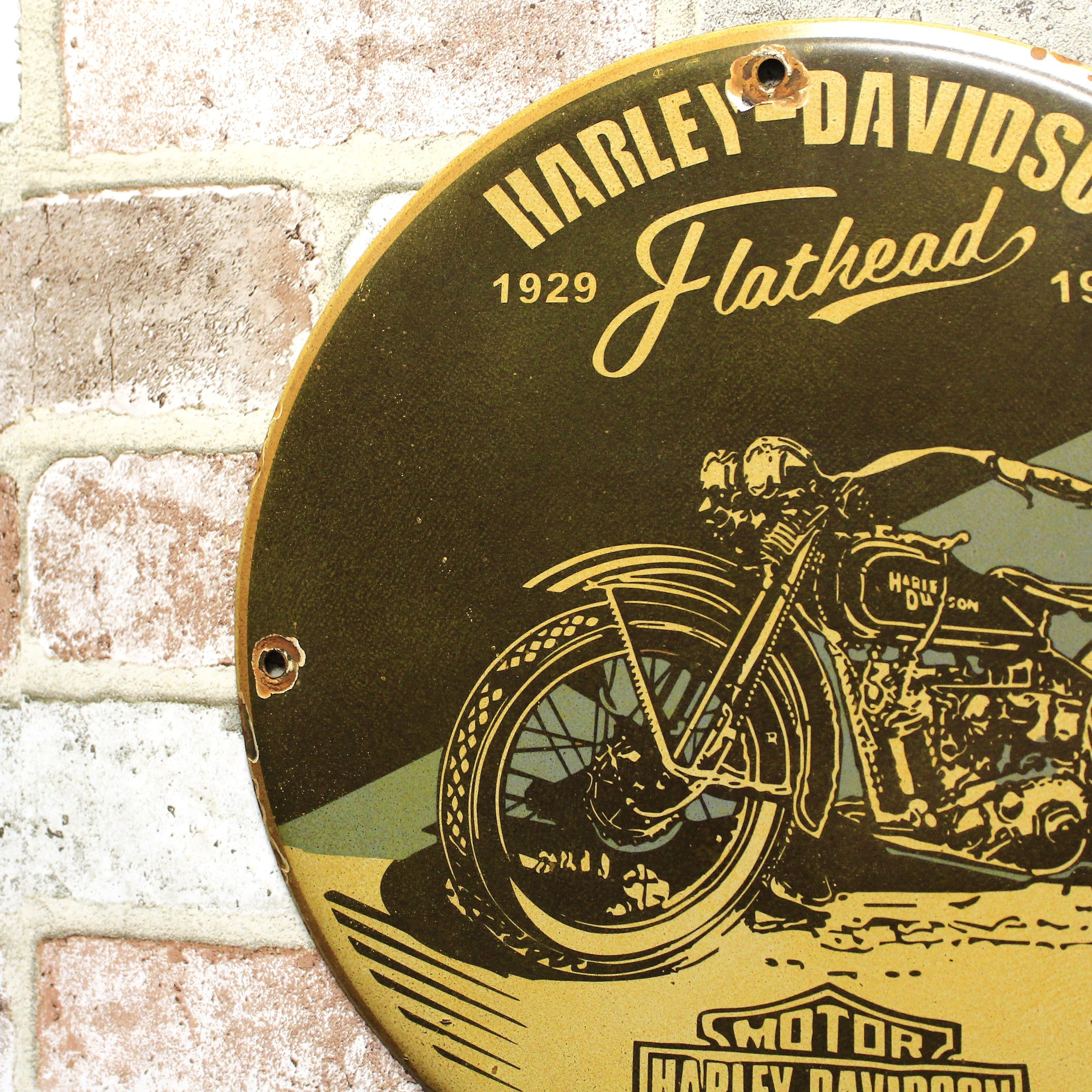 Harley Davidson Flathead Motorcycles Porcelain Enamel Sign (12in)