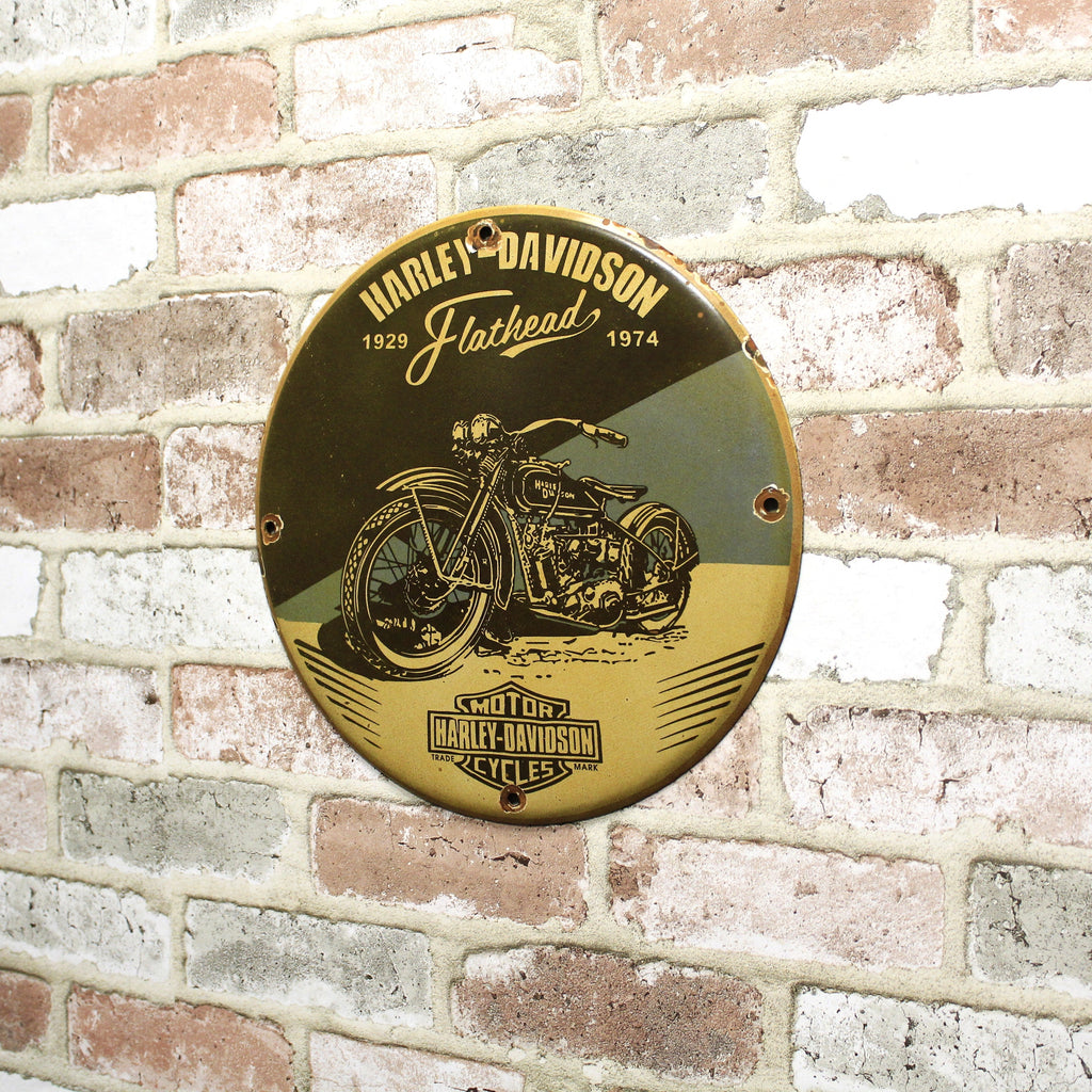 Harley Davidson Flathead Motorcycles Porcelain Enamel Sign (12in)