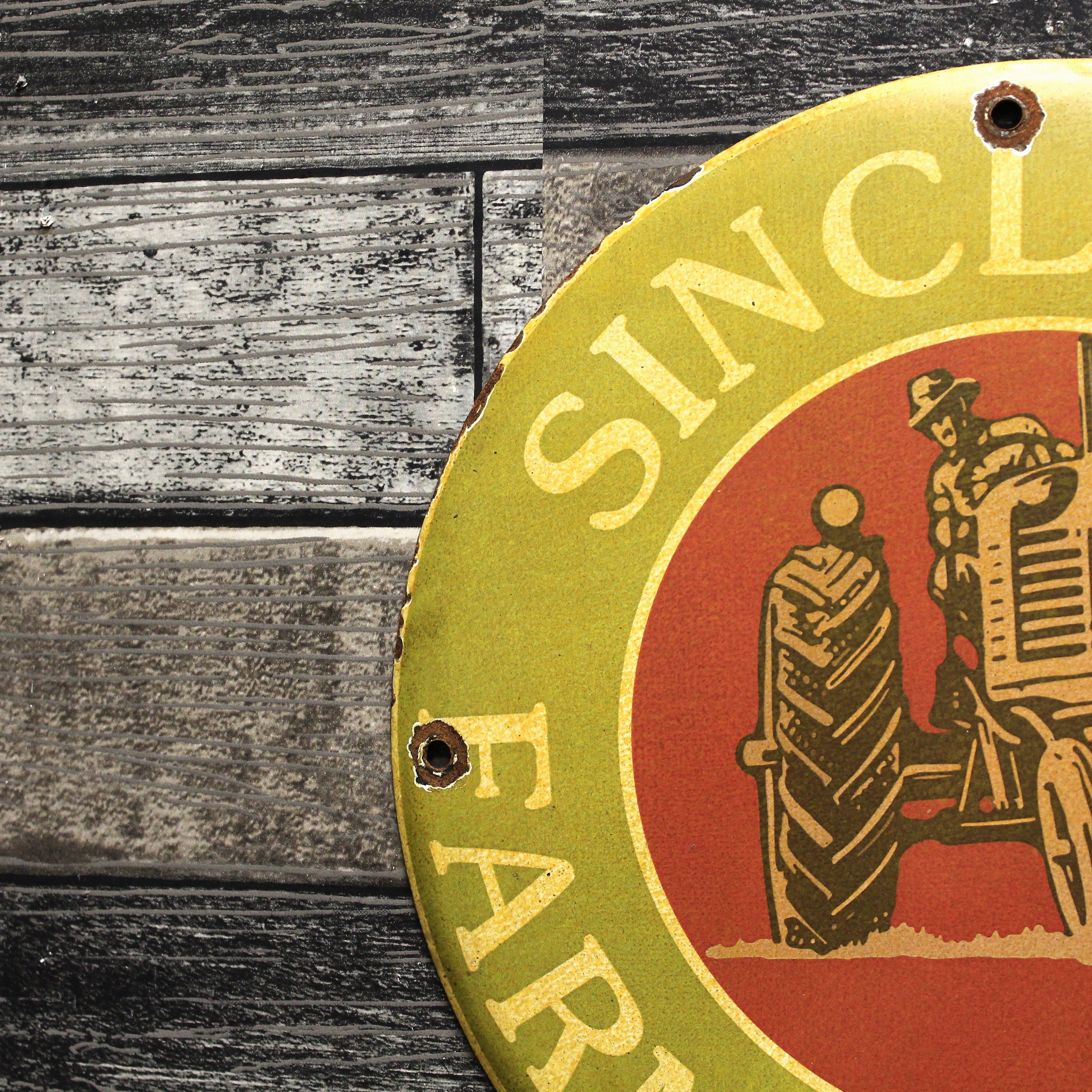 Sinclair Farm Products Tractor Vintage Porcelain Enamel Sign (12in)