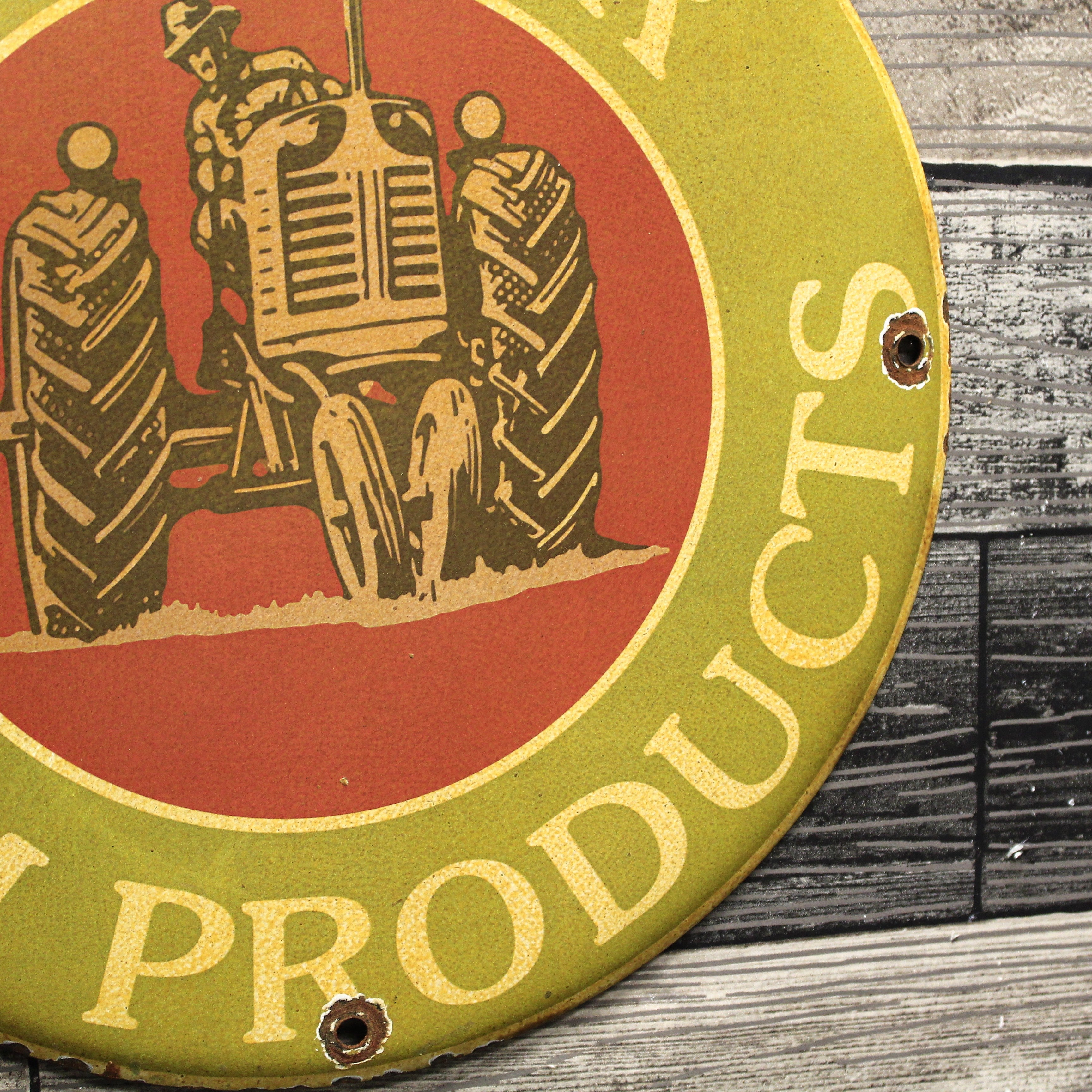 Sinclair Farm Products Tractor Vintage Porcelain Enamel Sign (12in)