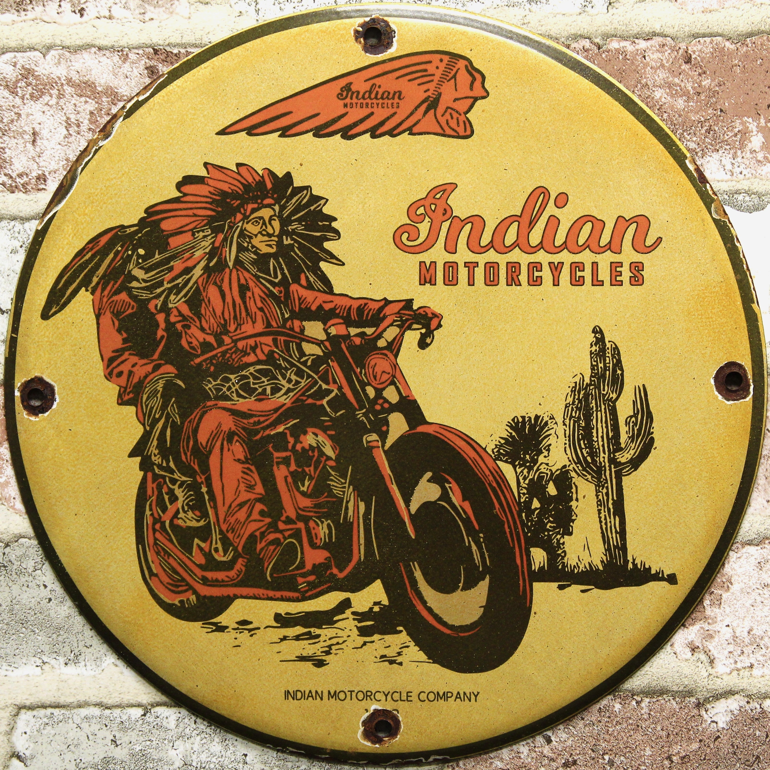 Indian Motorcycles Red Chief Porcelain Enamel Sign (12in)