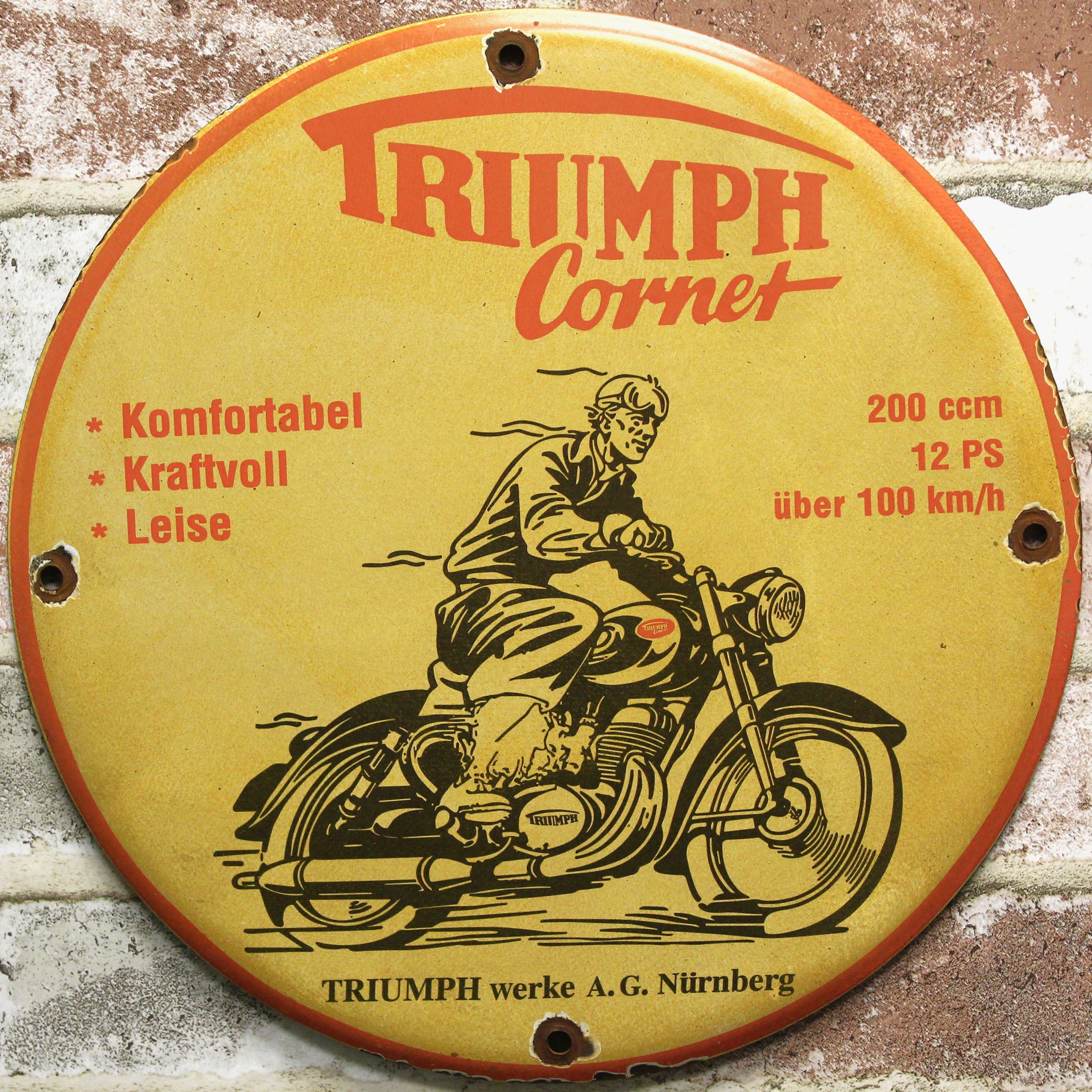 Triumph Corner Motorcycles Porcelain Enamel Sign (12in)