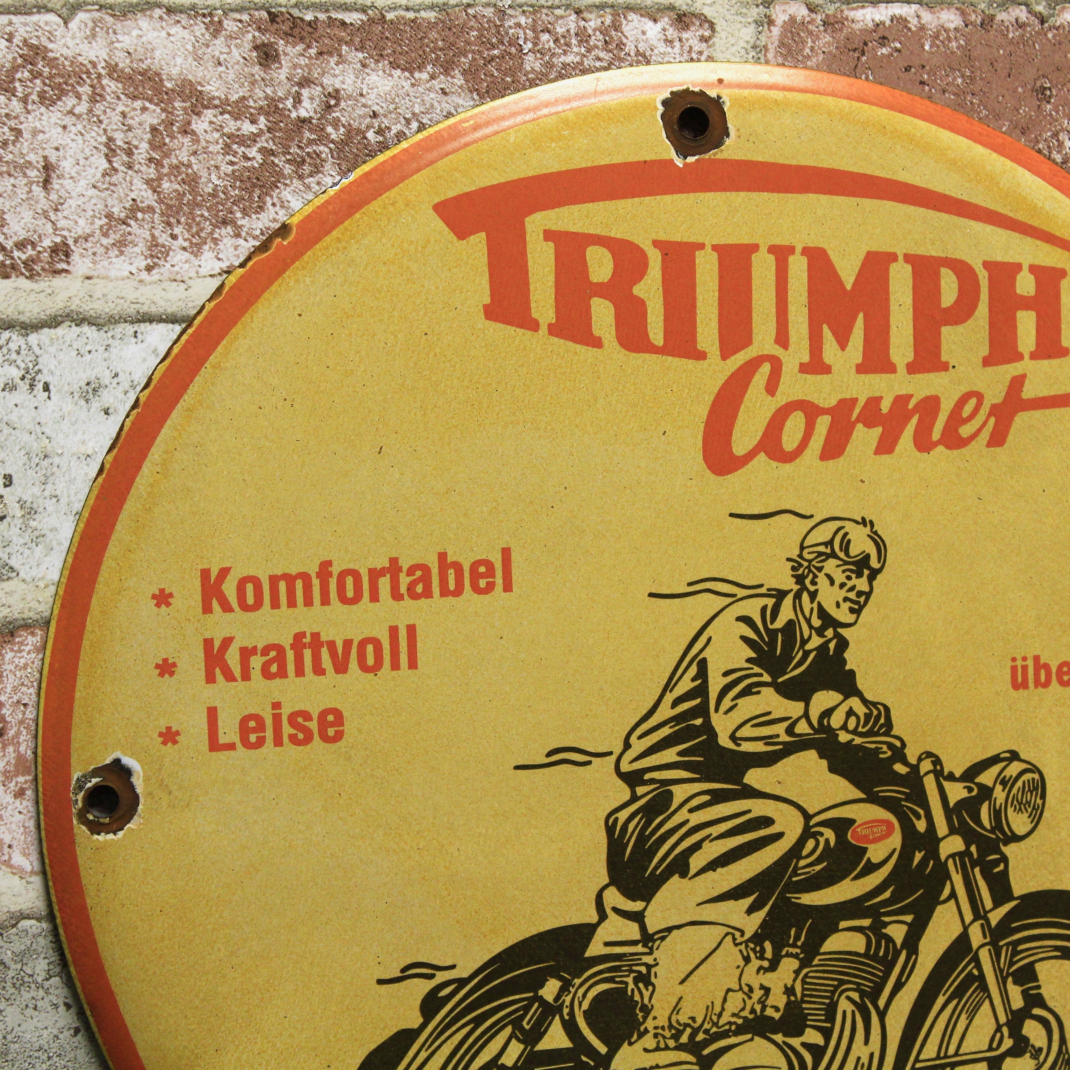Triumph Corner Motorcycles Porcelain Enamel Sign (12in)