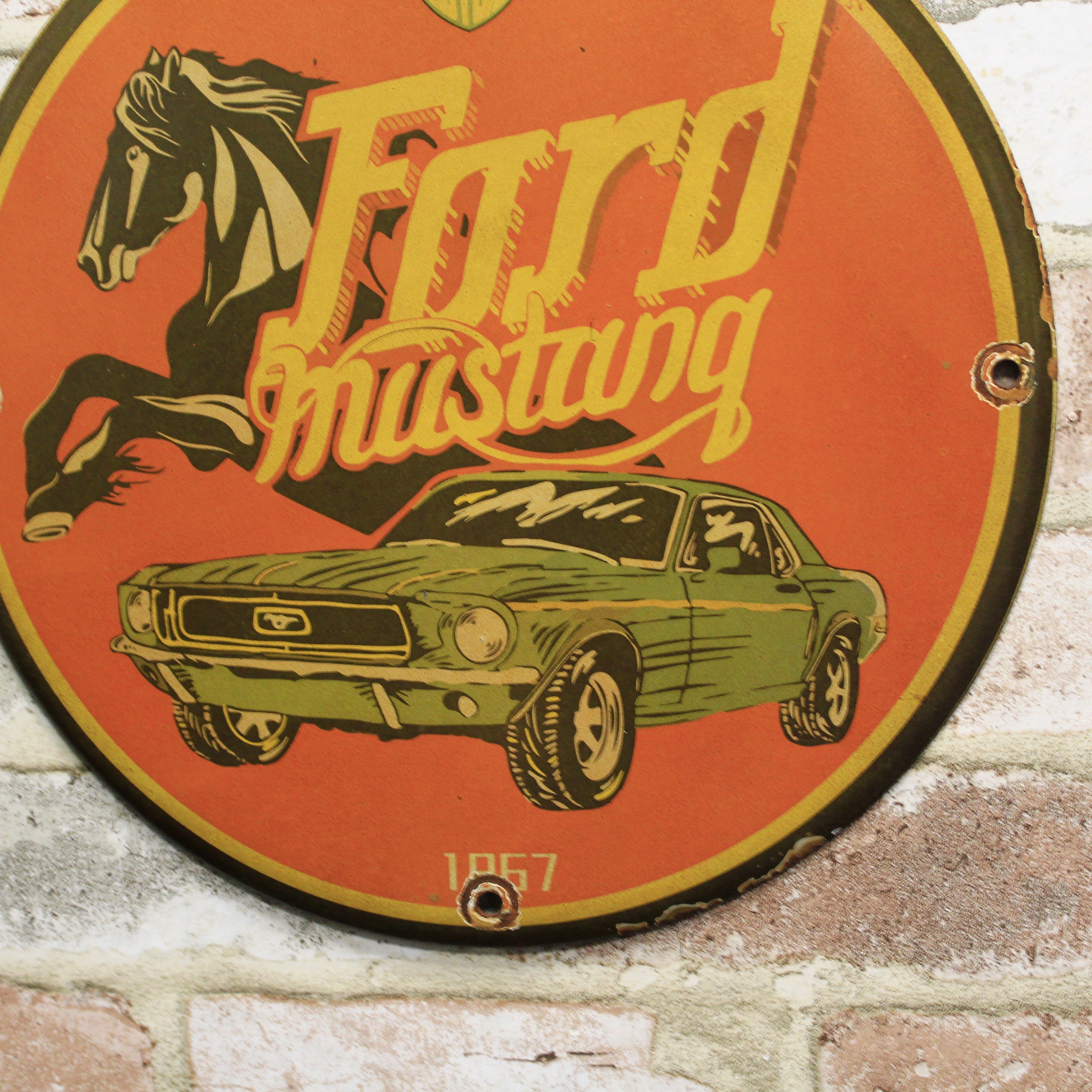 Ford Mustang Vintage Porcelain Enamel Sign (12in)