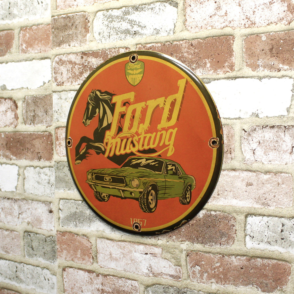 Ford Mustang Vintage Porcelain Enamel Sign (12in)