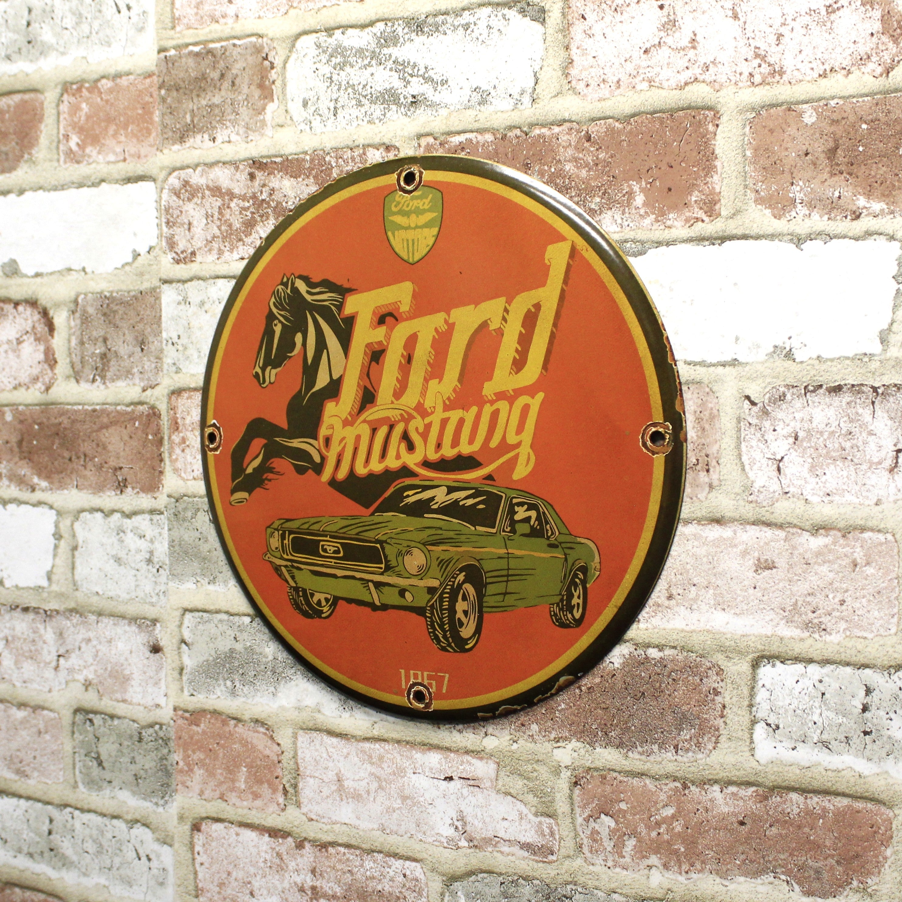 Ford Mustang Vintage Porcelain Enamel Sign (12in)
