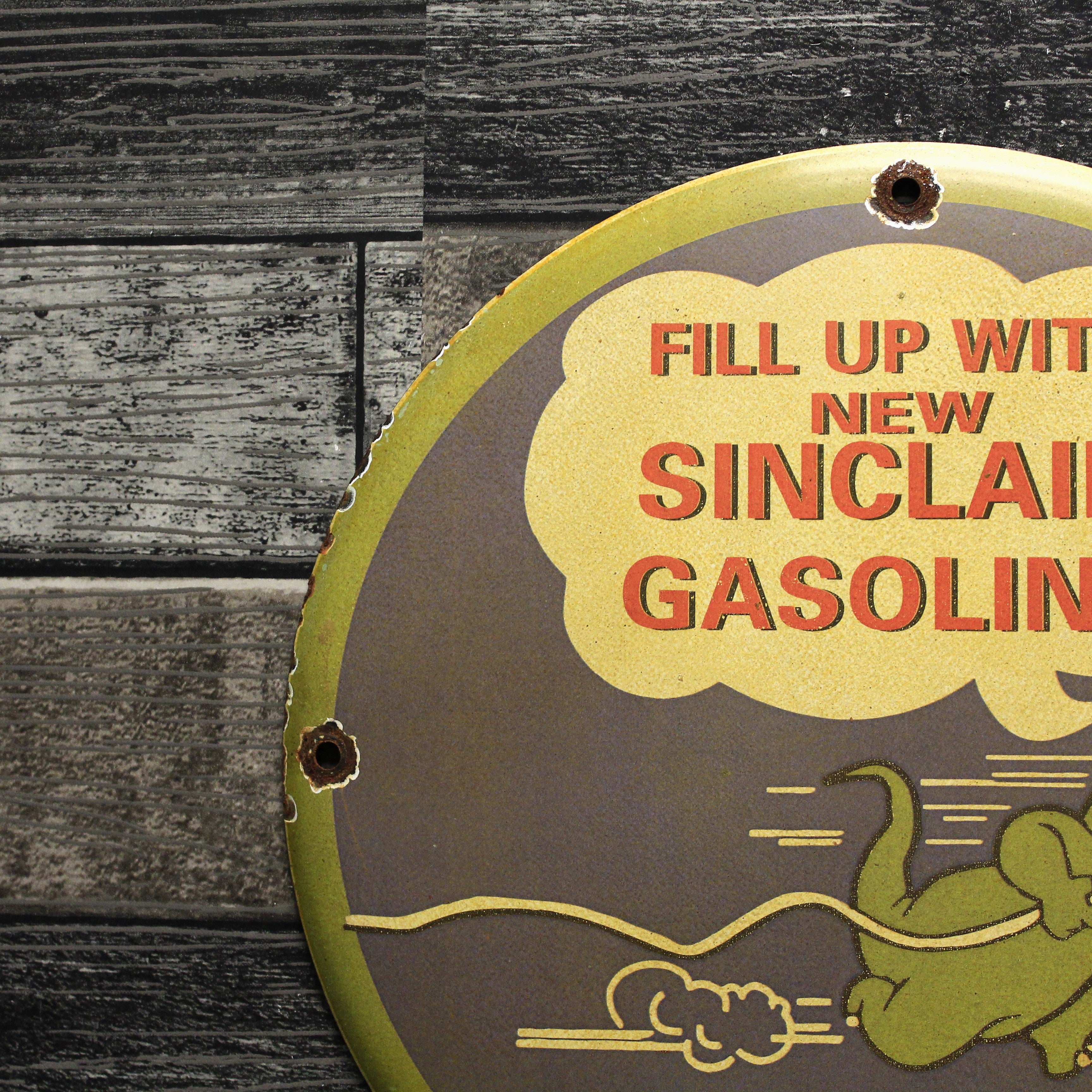 Fill Up With Sinclair Gasoline Vintage Porcelain Enamel Sign (12in)