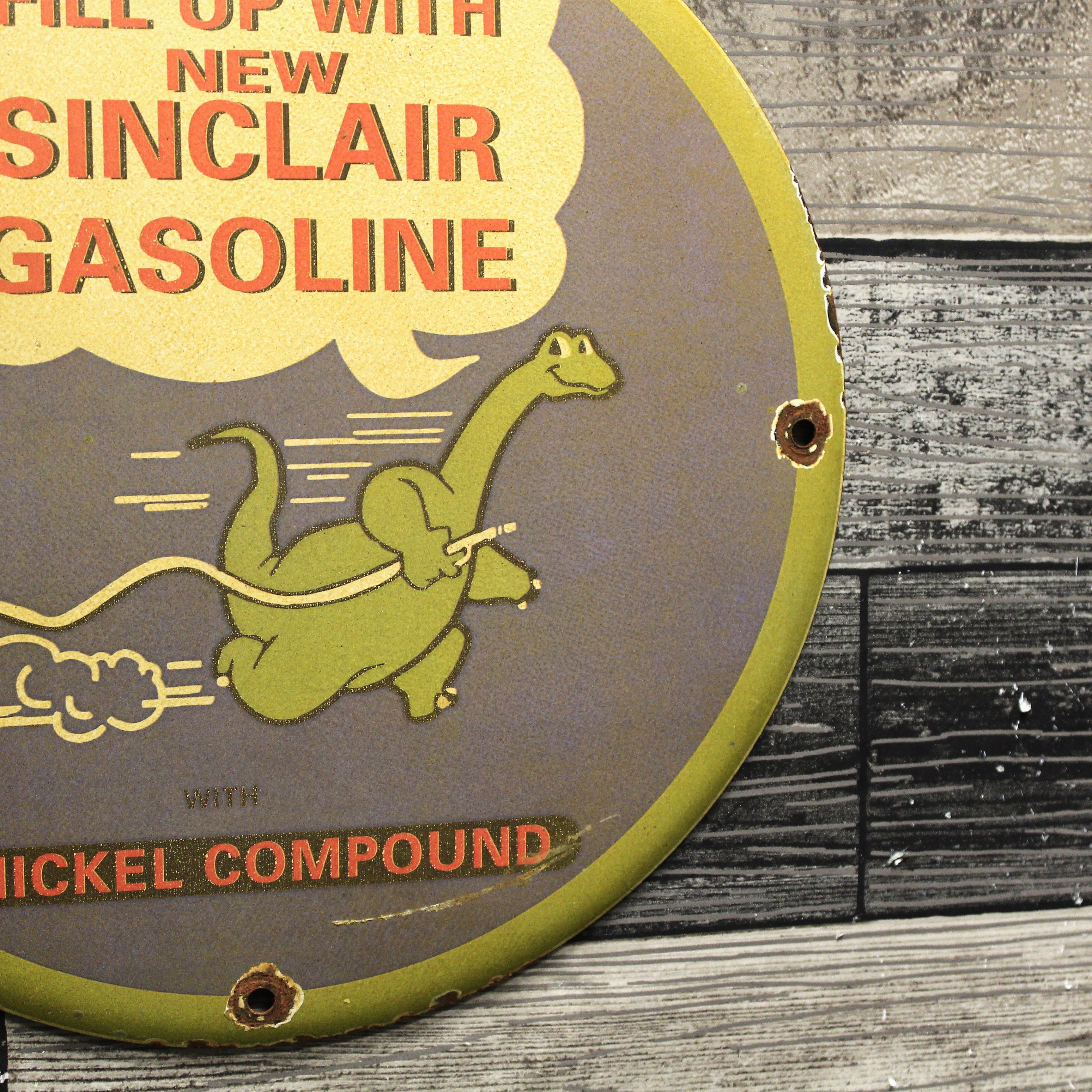Fill Up With Sinclair Gasoline Vintage Porcelain Enamel Sign (12in)