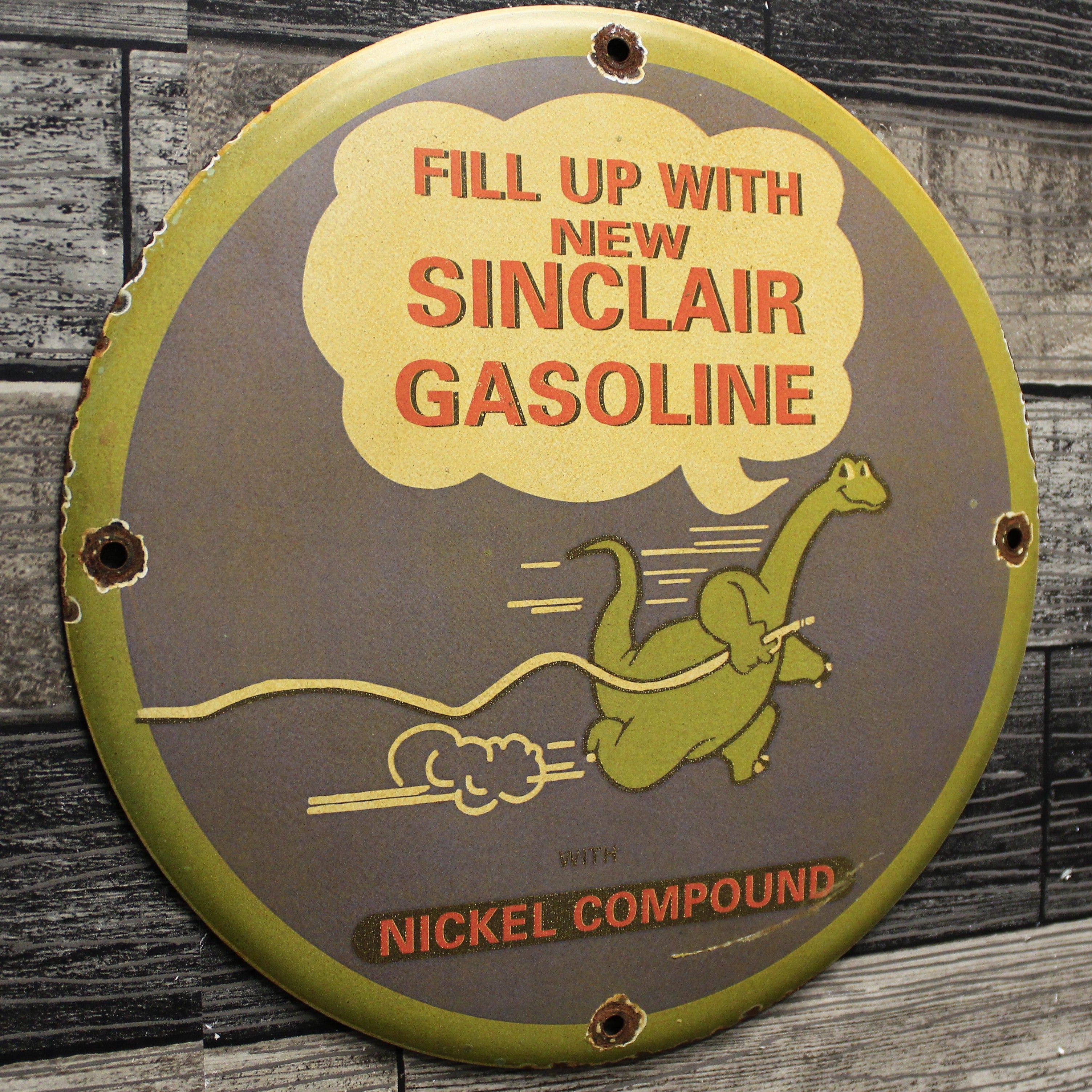 Fill Up With Sinclair Gasoline Vintage Porcelain Enamel Sign (12in)