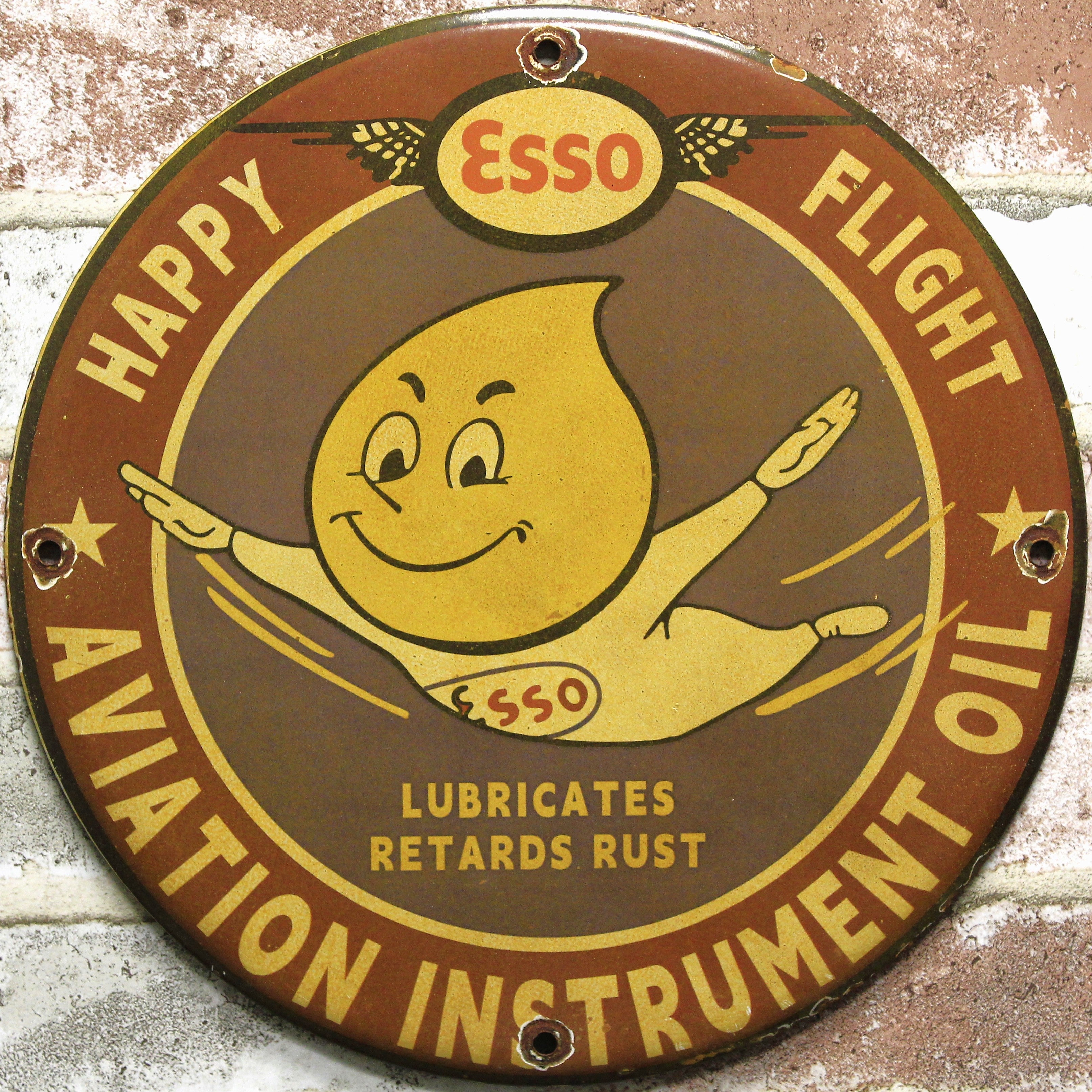 Esso Oil Drop Happy Flight Aviation Porcelain Enamel Sign (12in)