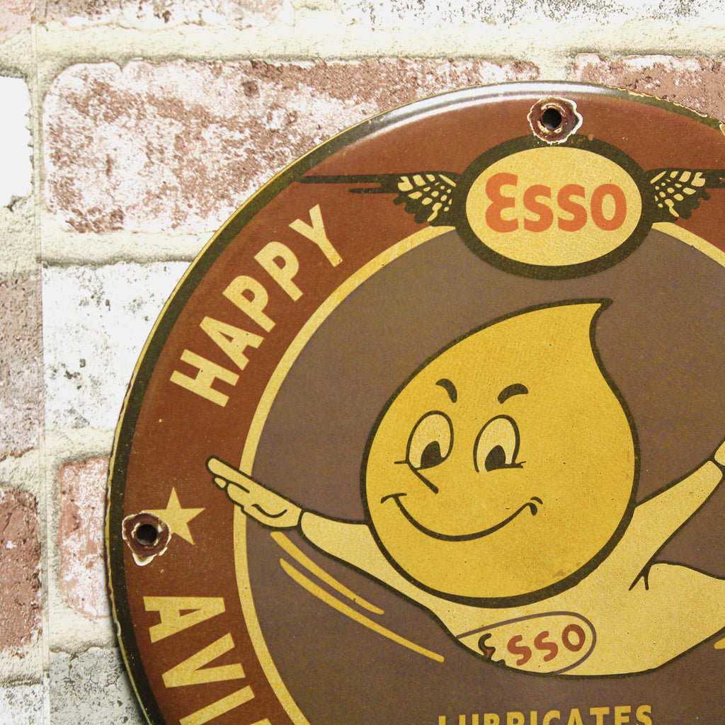 Esso Oil Drop Happy Flight Aviation Porcelain Enamel Sign (12in)