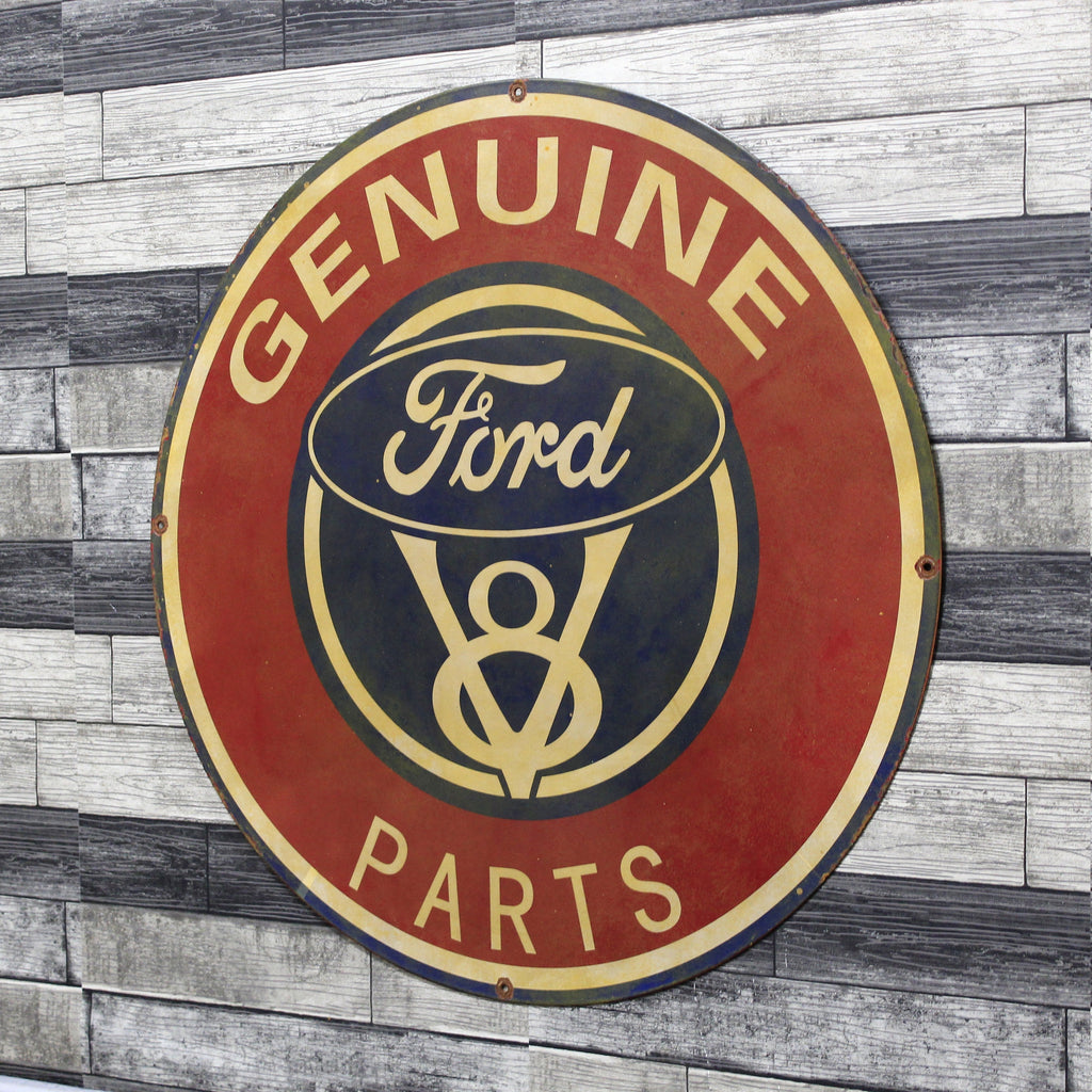 Ford V8 Parts Large 30-Inch Porcelain Vintage Automotive Enamel Car Sign