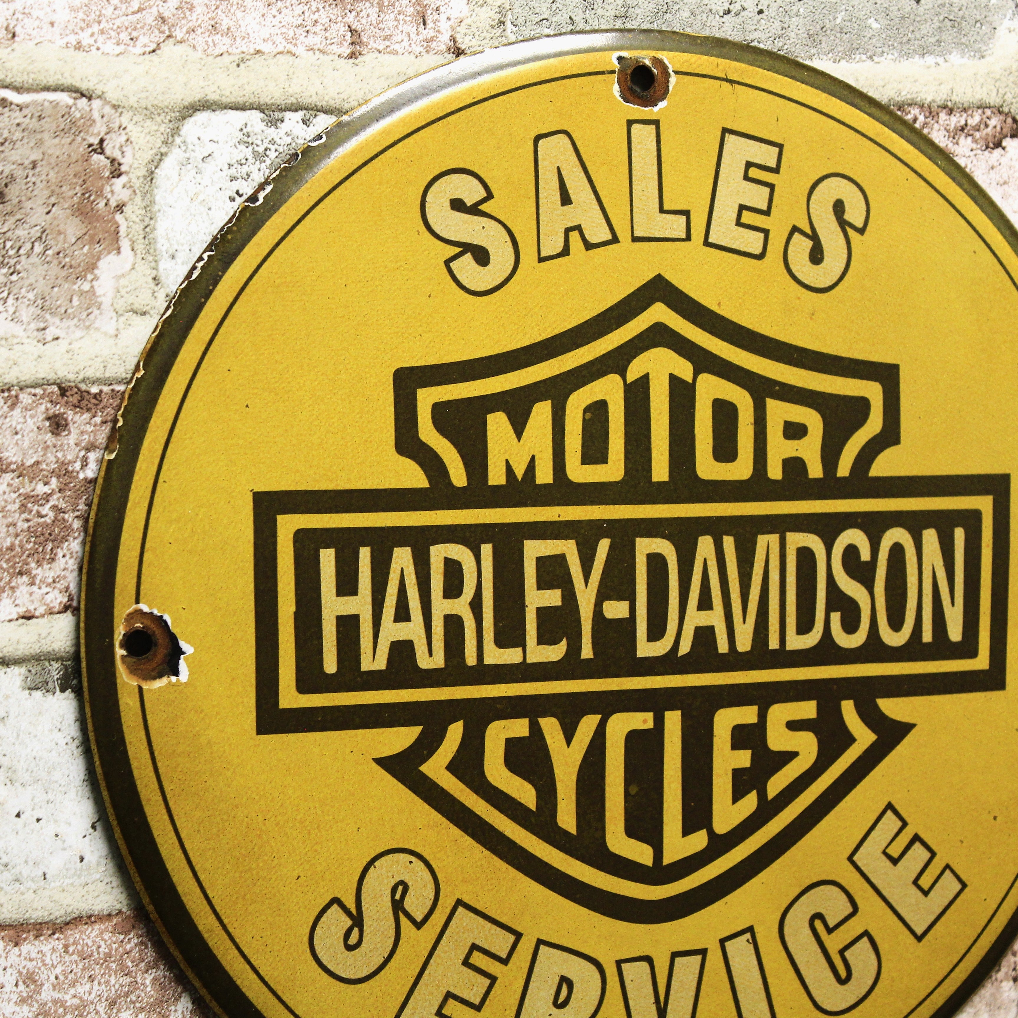Harley Davidson Motorcycles Sales Service Porcelain Enamel Sign (12in)