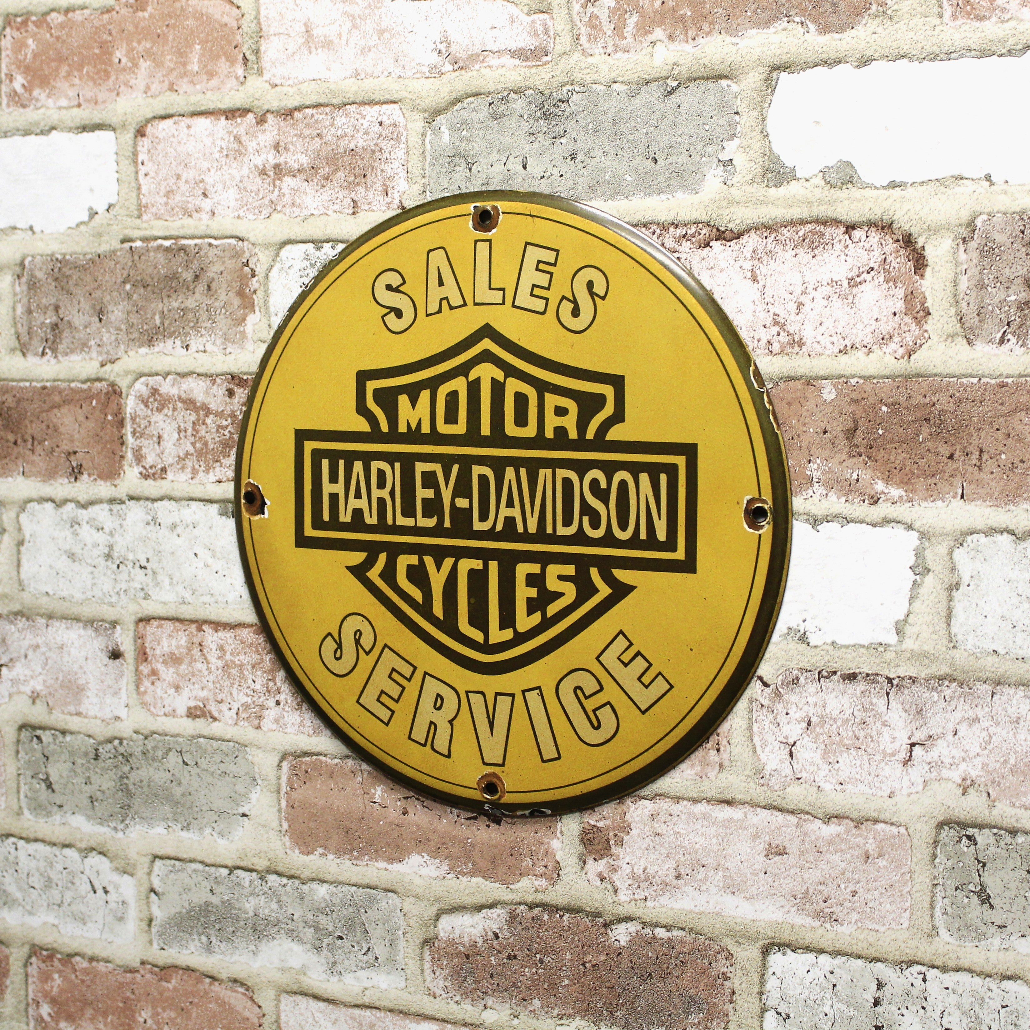 Harley Davidson Motorcycles Sales Service Porcelain Enamel Sign (12in)