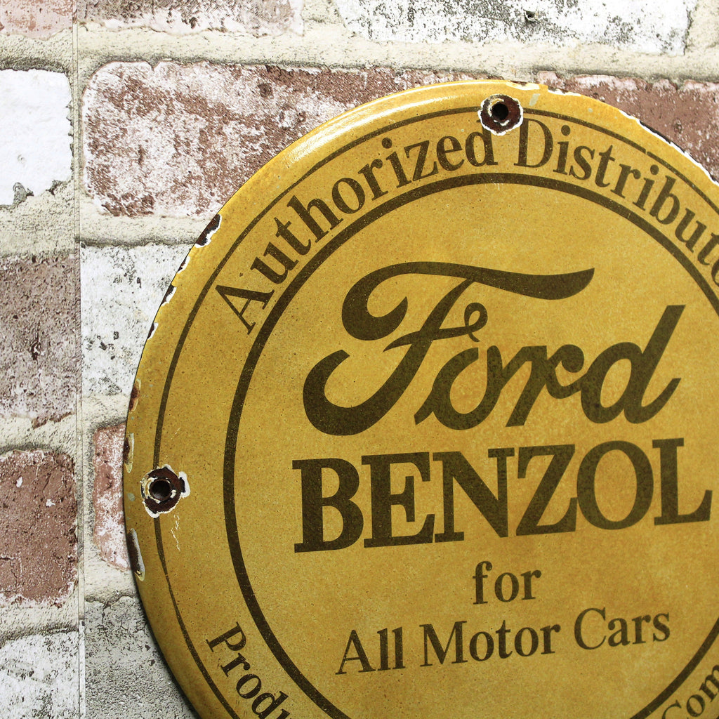 Ford Benzol Authorized Distributor Vintage Porcelain Enamel Sign (12in)