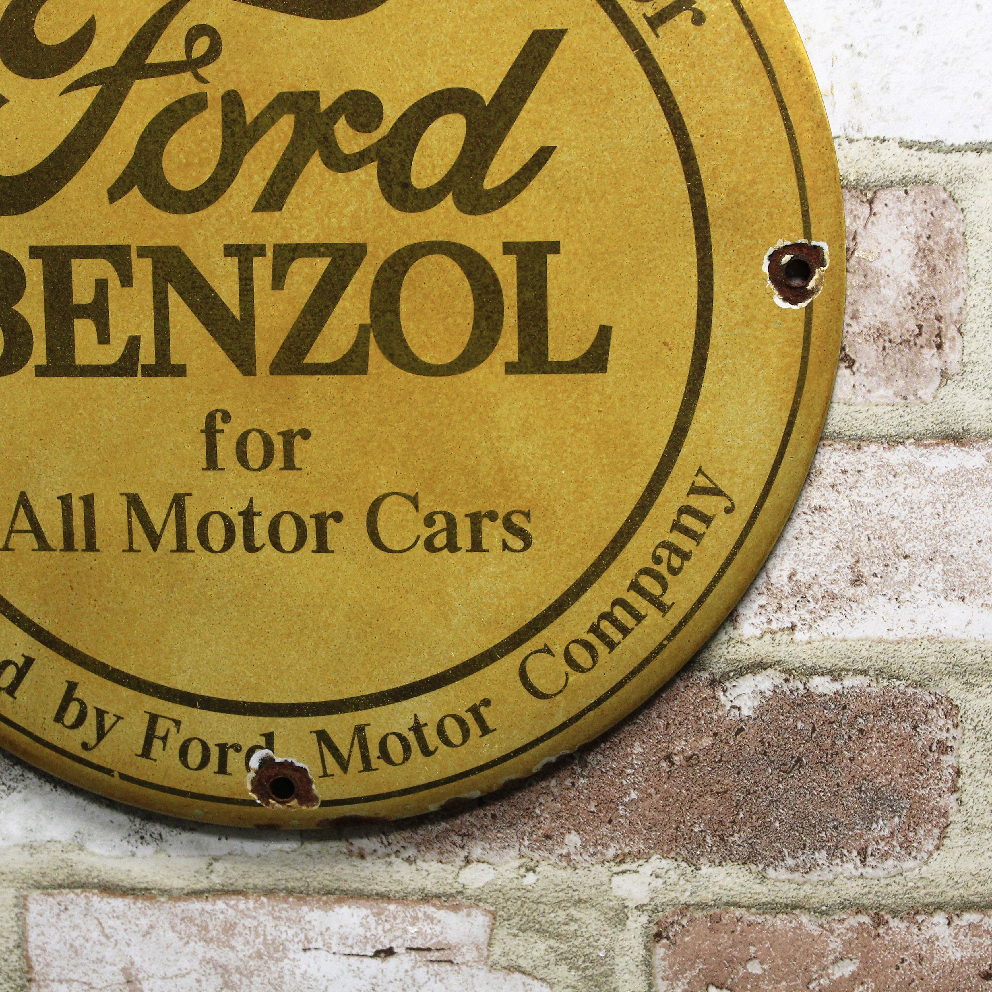 Ford Benzol Authorized Distributor Vintage Porcelain Enamel Sign (12in)