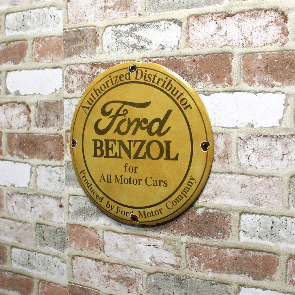 Ford Benzol Authorized Distributor Vintage Porcelain Enamel Sign (12in)