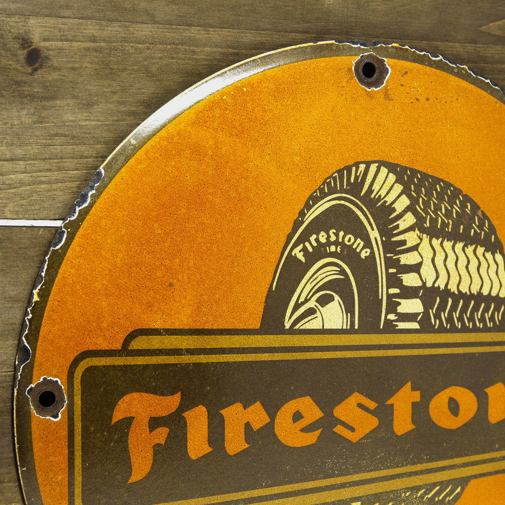 Firestone Tires Orange Porcelain Enamel Sign (12in)
