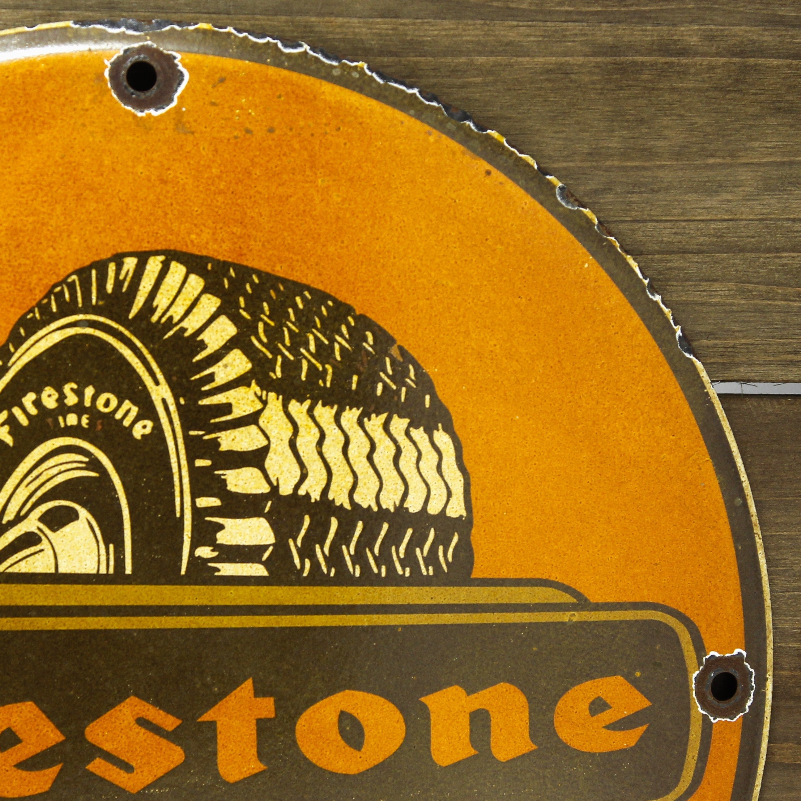 Firestone Tires Orange Porcelain Enamel Sign (12in)