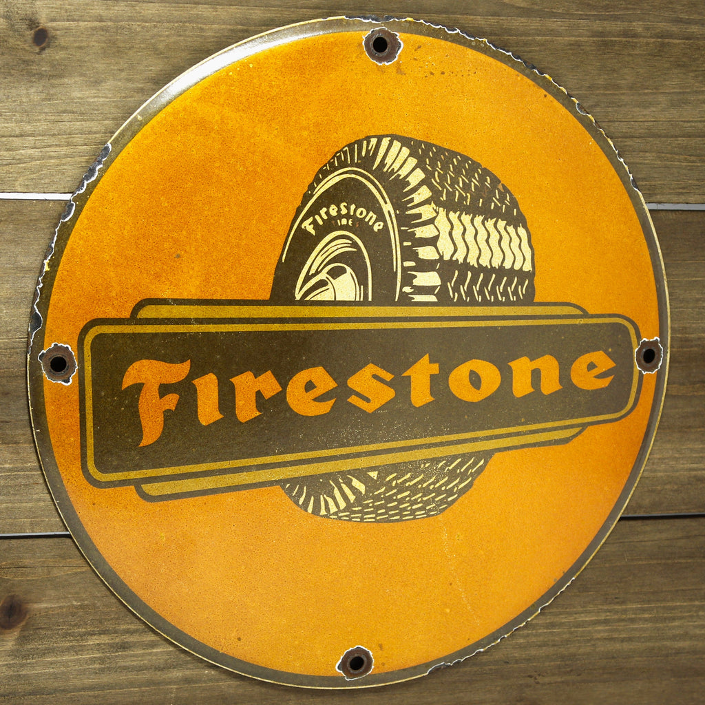 Firestone Tires Orange Porcelain Enamel Sign (12in)