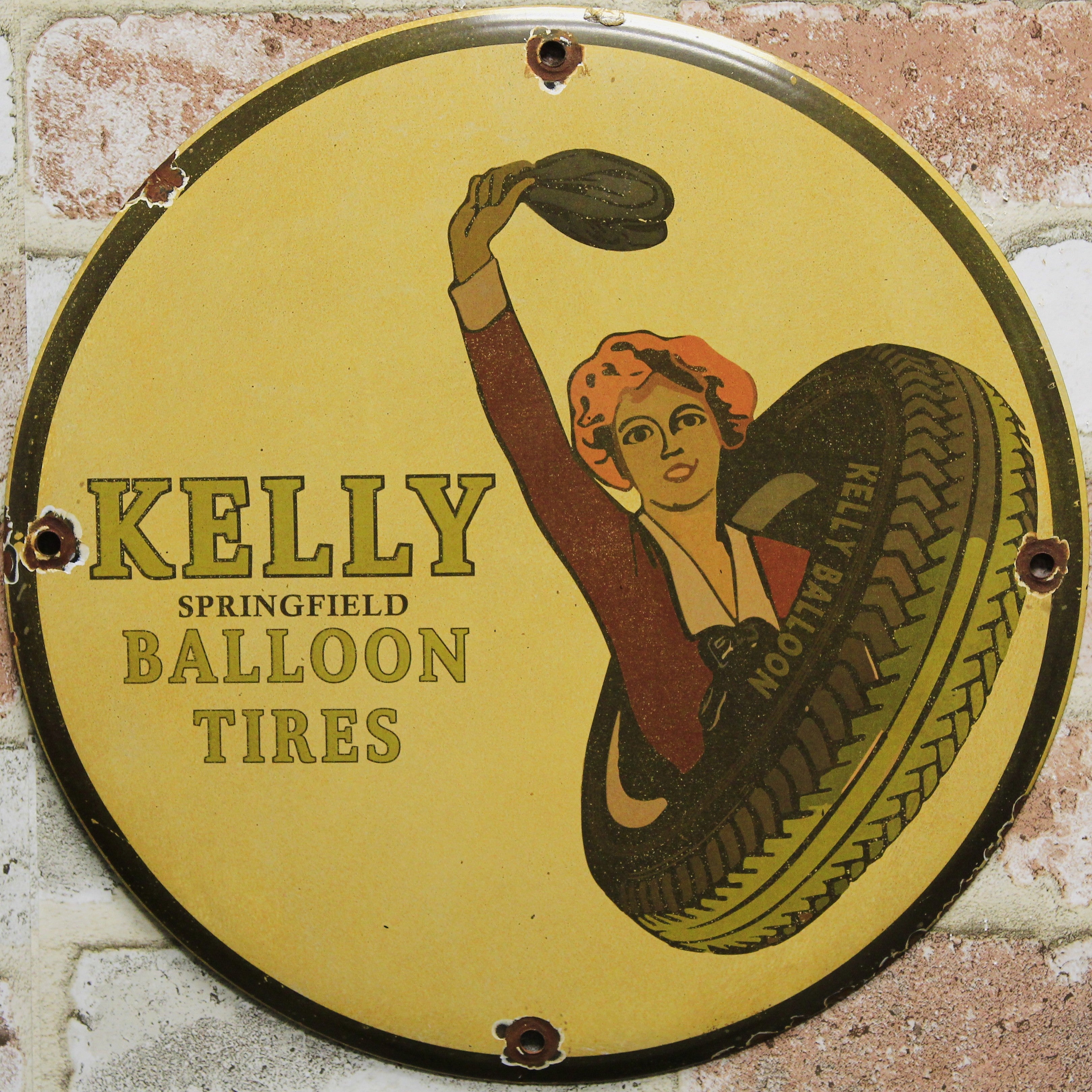 Kelly Springfield Balloon Tires Porcelain Enamel Sign (12in)