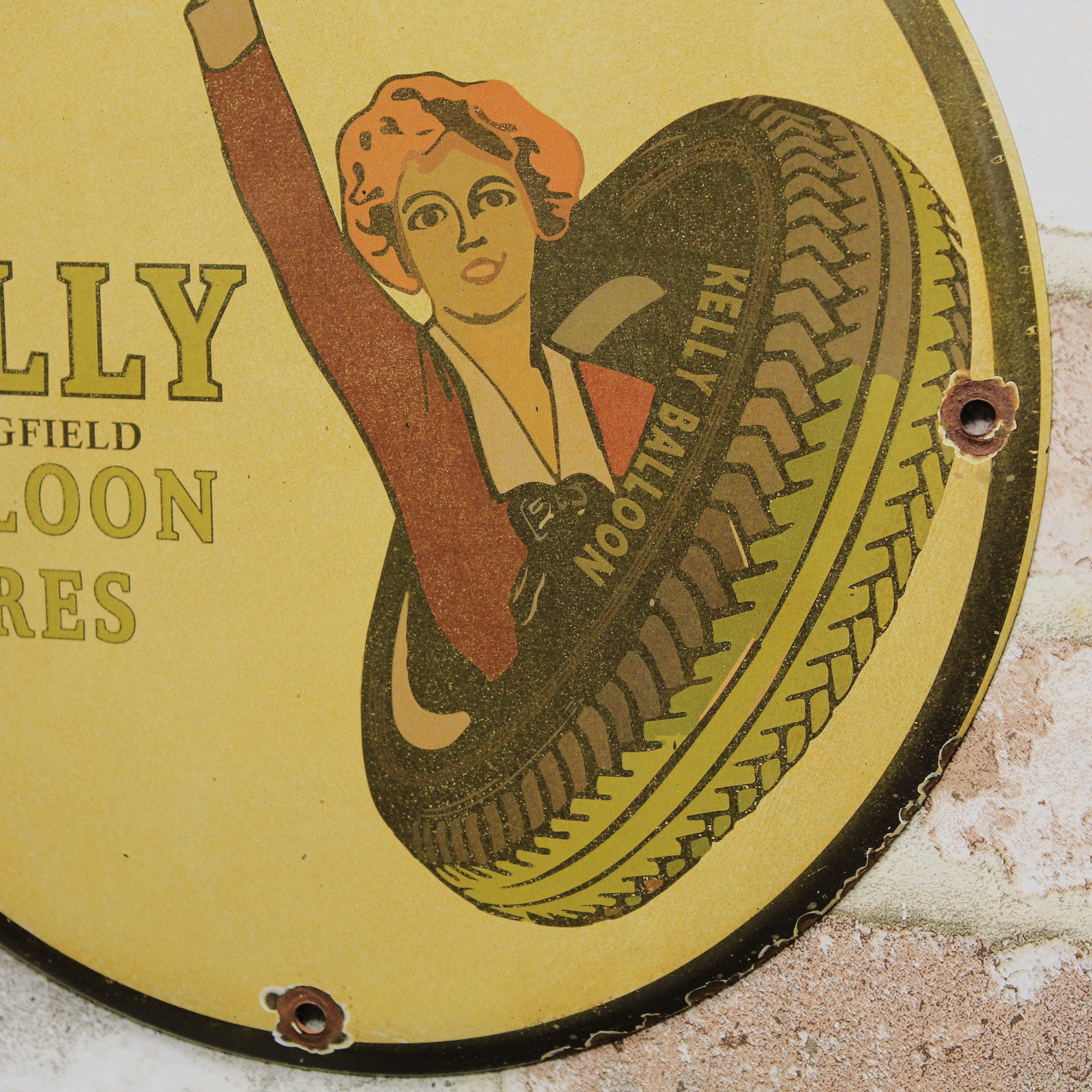 Kelly Springfield Balloon Tires Porcelain Enamel Sign (12in)