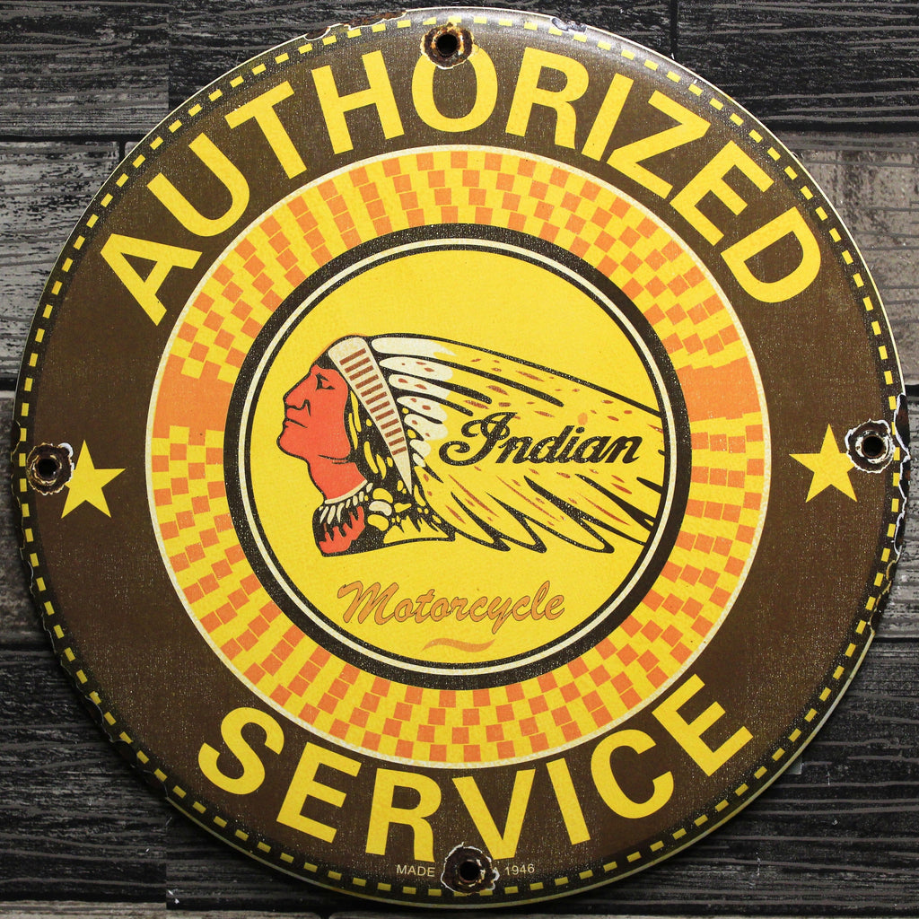 Indian Motorcycles 1946 Authorized Service Porcelain Enamel Sign (12in)