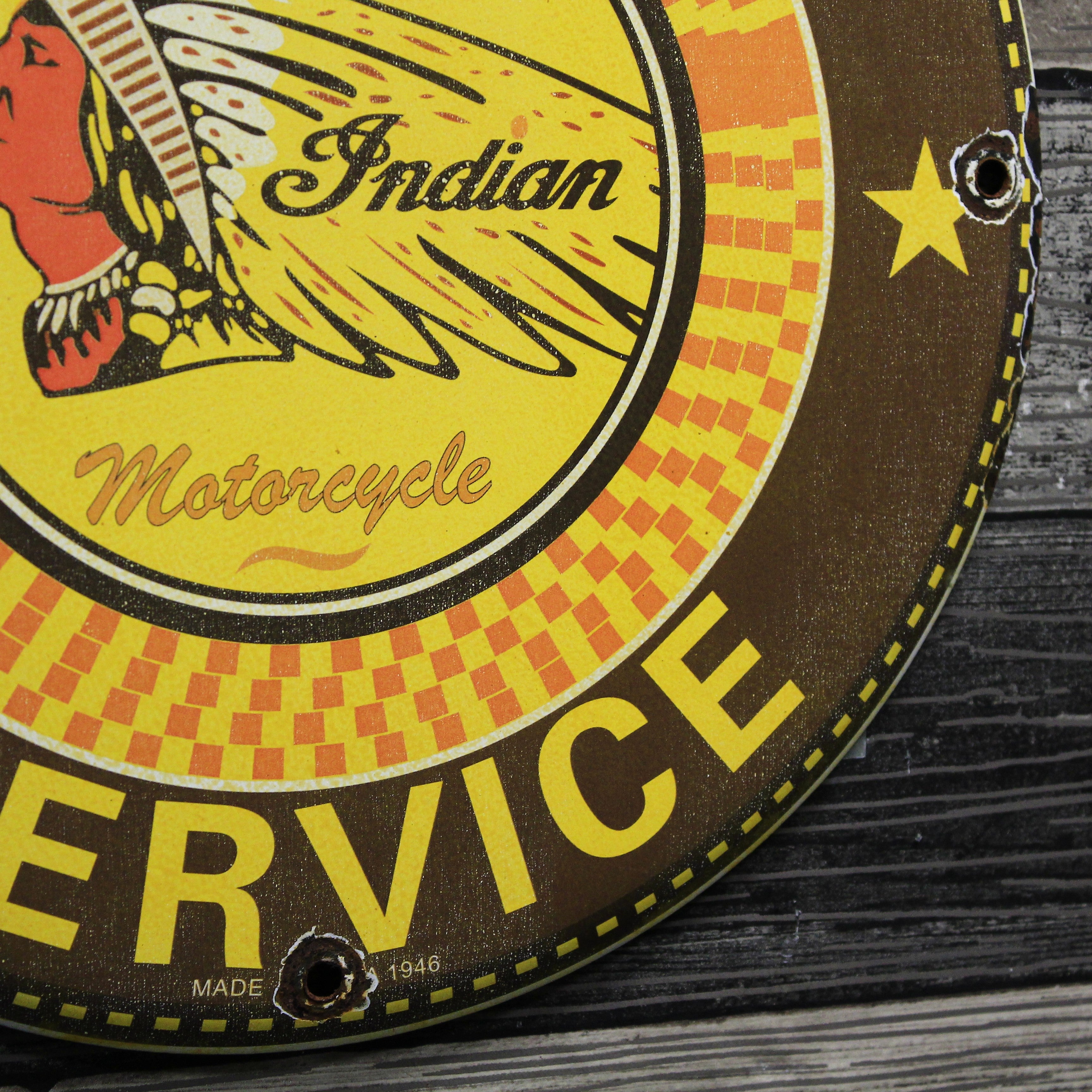 Indian Motorcycles 1946 Authorized Service Porcelain Enamel Sign (12in)