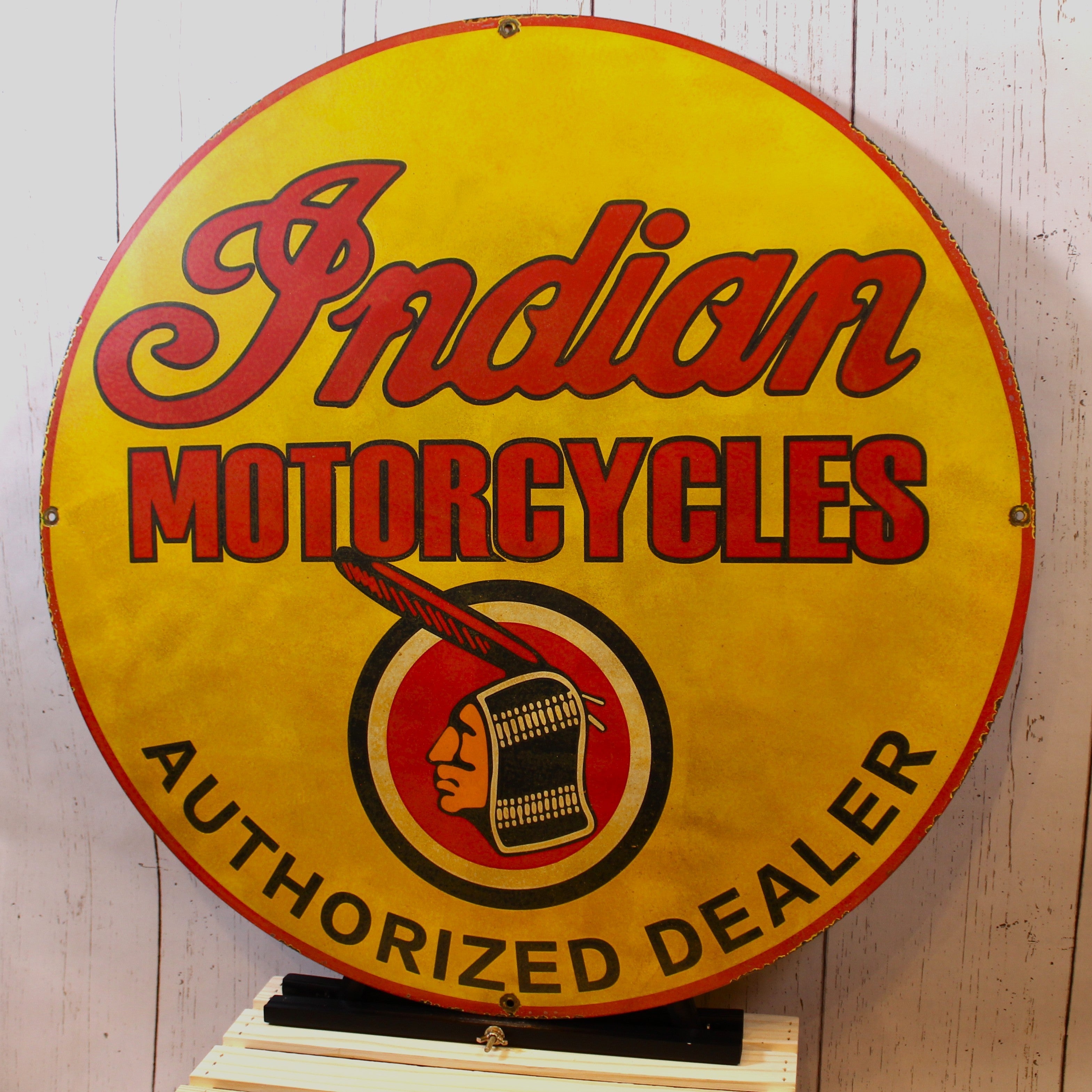 Indian Motorcycles Authorized Dealer Large Porcelain Enamel Sign