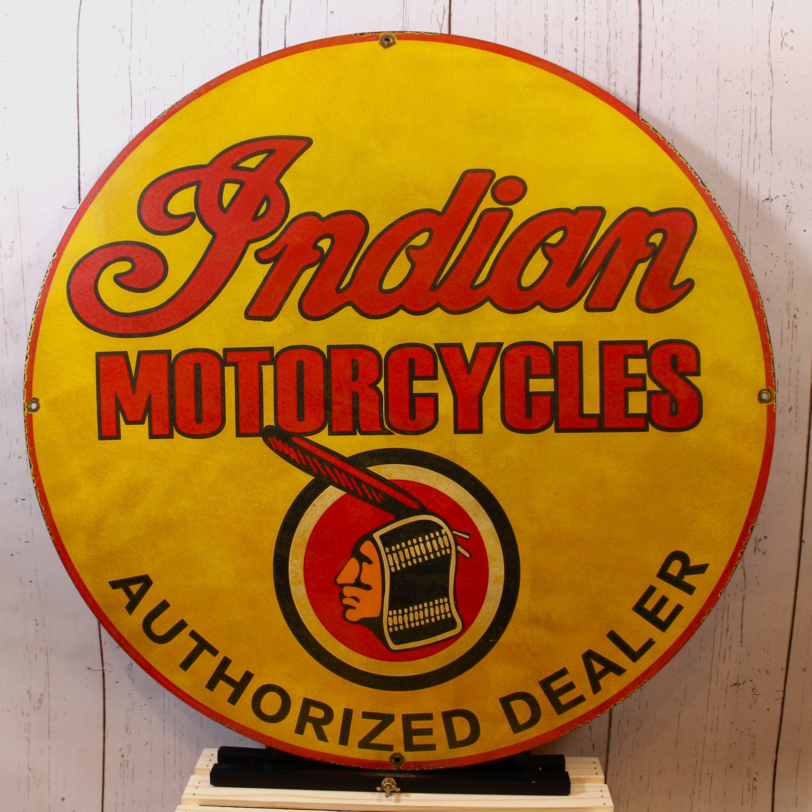 Indian Motorcycles Authorized Dealer Large Porcelain Enamel Sign