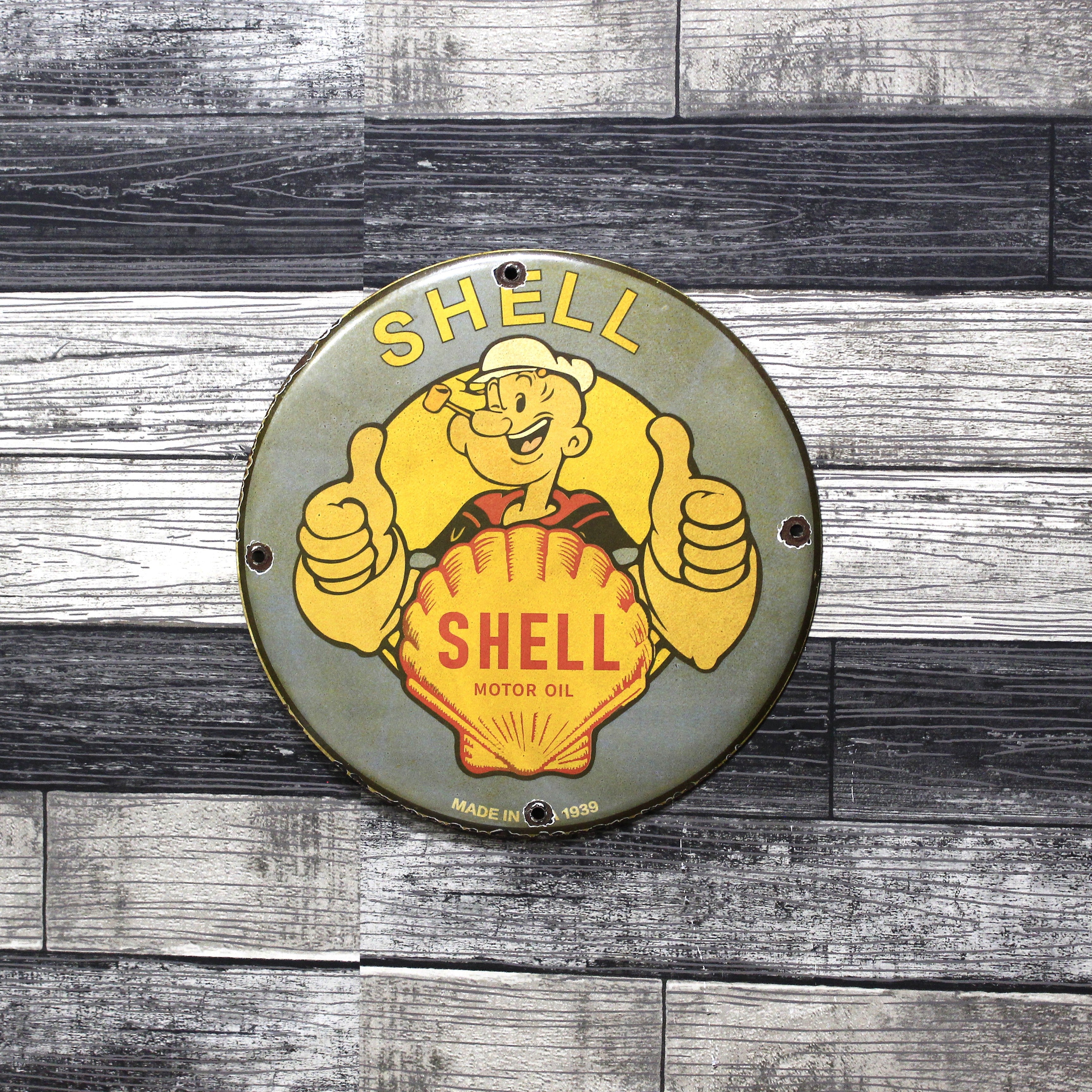 Popeye Gives Shell Two Thumbs Up Porcelain Enamel Sign (12in)