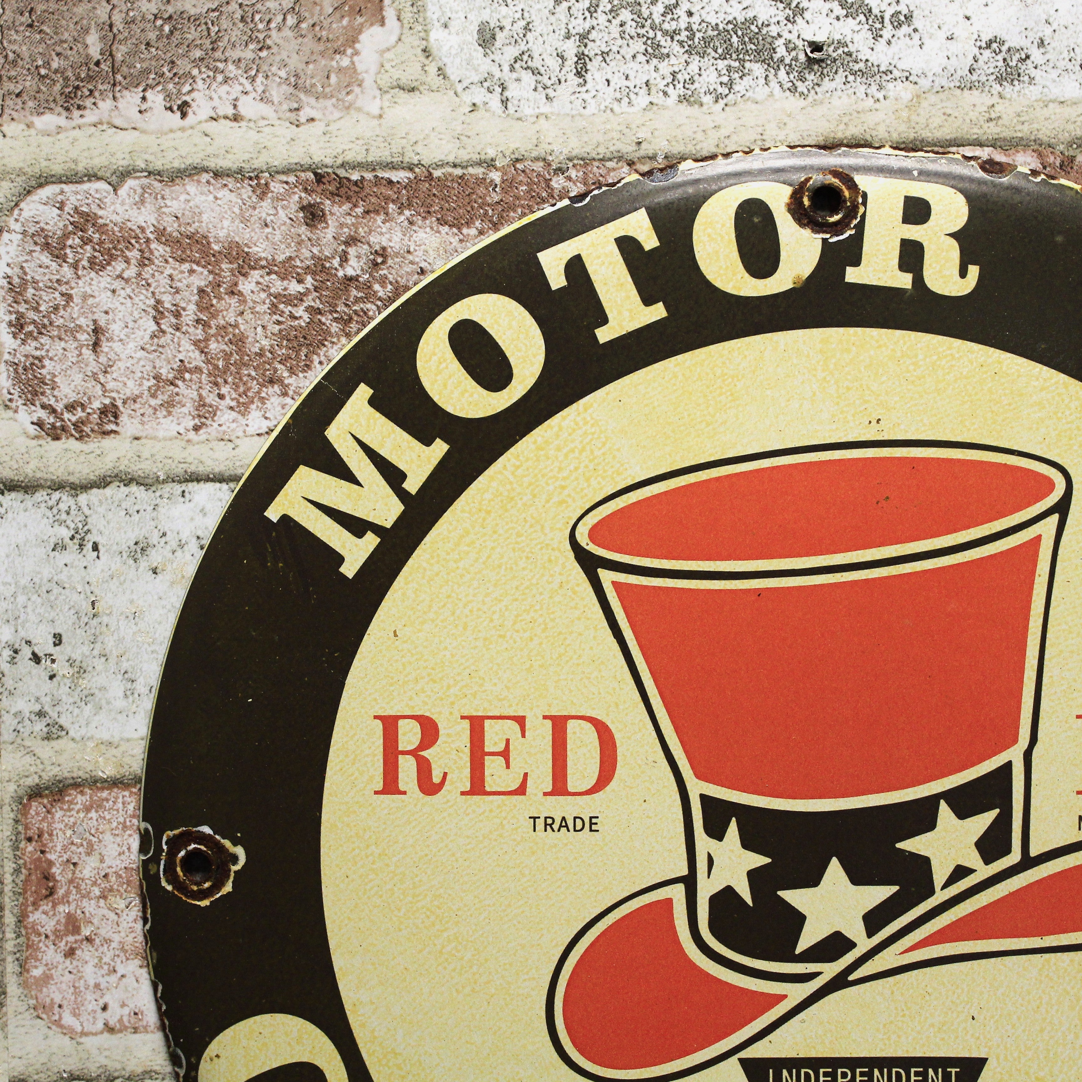 Red Hat Motor Oil Gasoline Porcelain Enamel Sign (12in)