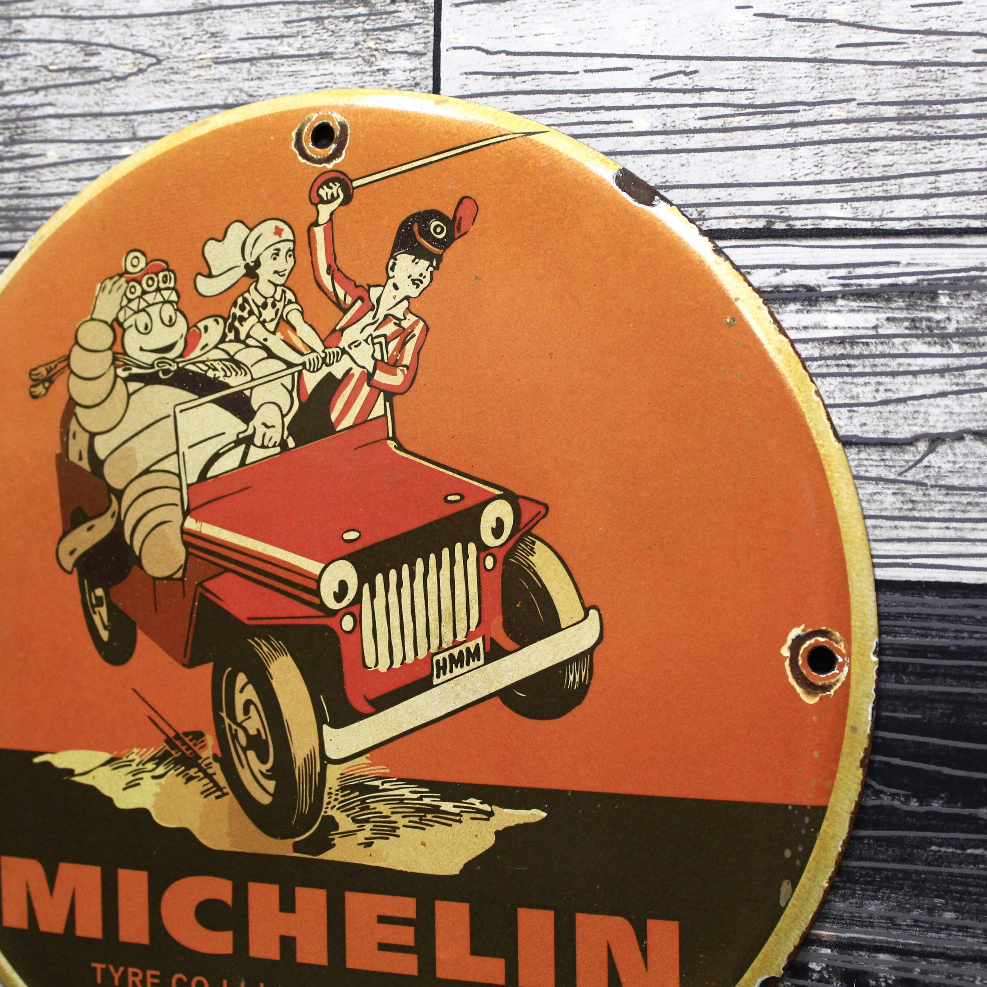Michelin Tyre Co. Stoke on Trent Bibendum Porcelain Enamel Sign (12in)