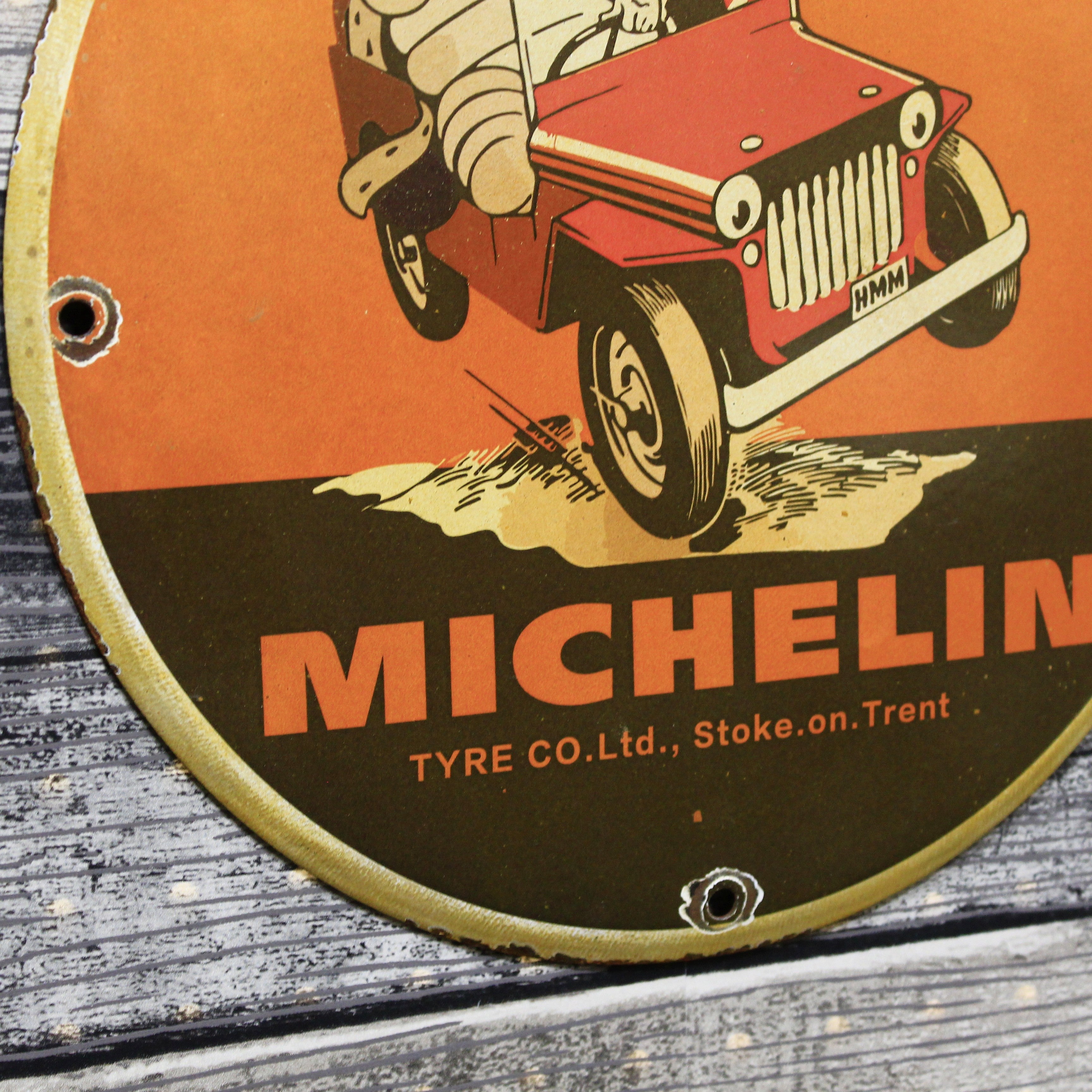 Michelin Tyre Co. Stoke on Trent Bibendum Porcelain Enamel Sign (12in)