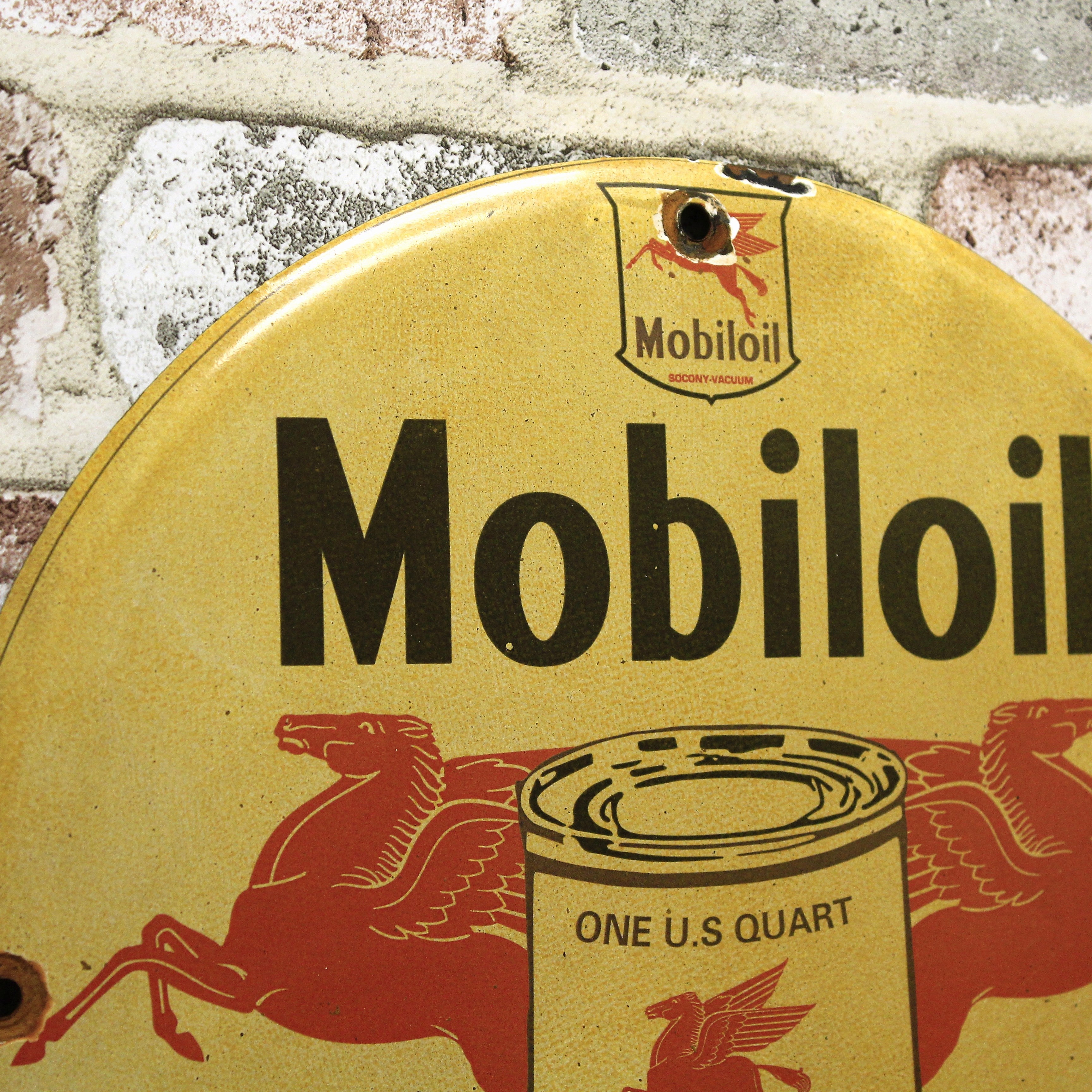 Mobiloil Socony Dual Pegasus Porcelain Enamel Sign (12in)