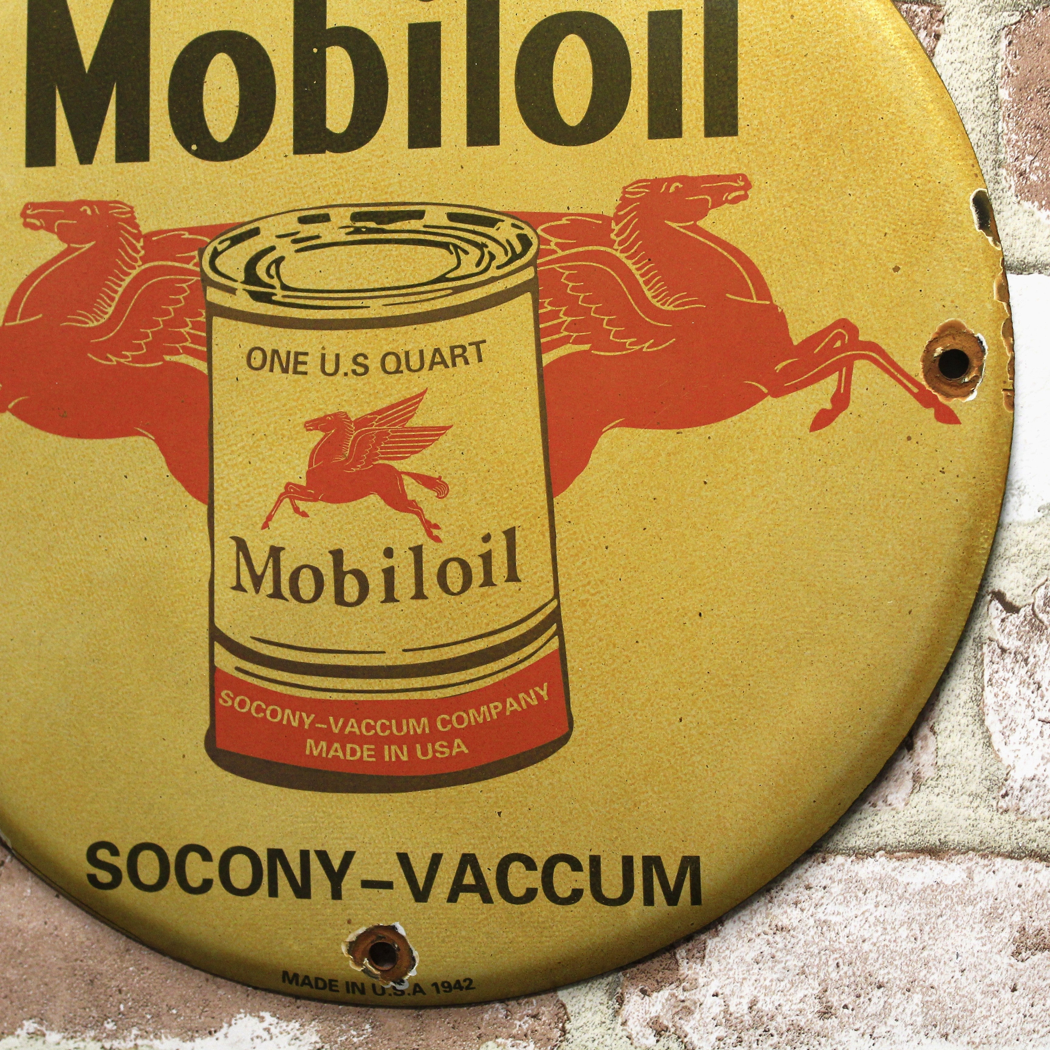 Mobiloil Socony Dual Pegasus Porcelain Enamel Sign (12in)