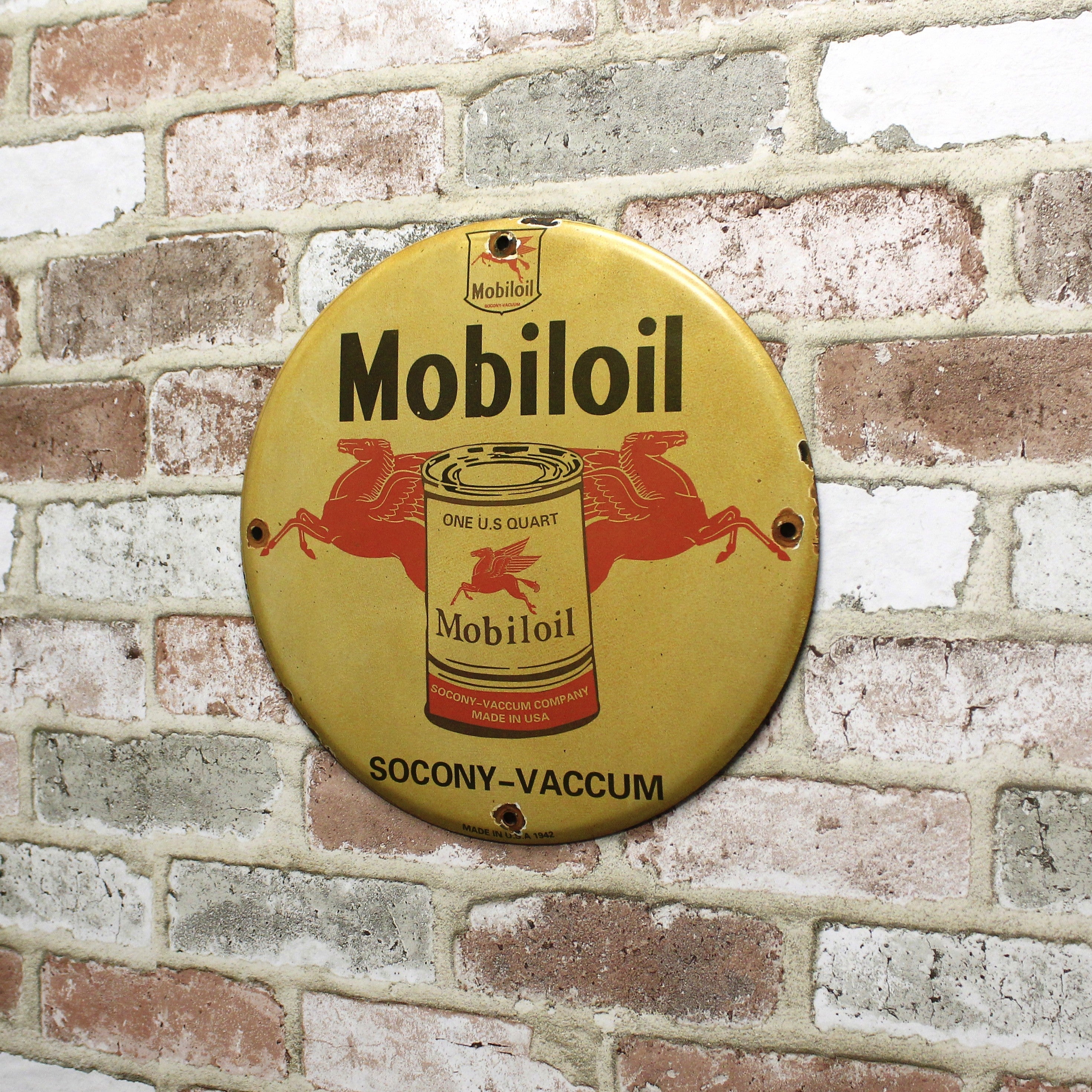 Mobiloil Socony Dual Pegasus Porcelain Enamel Sign (12in)