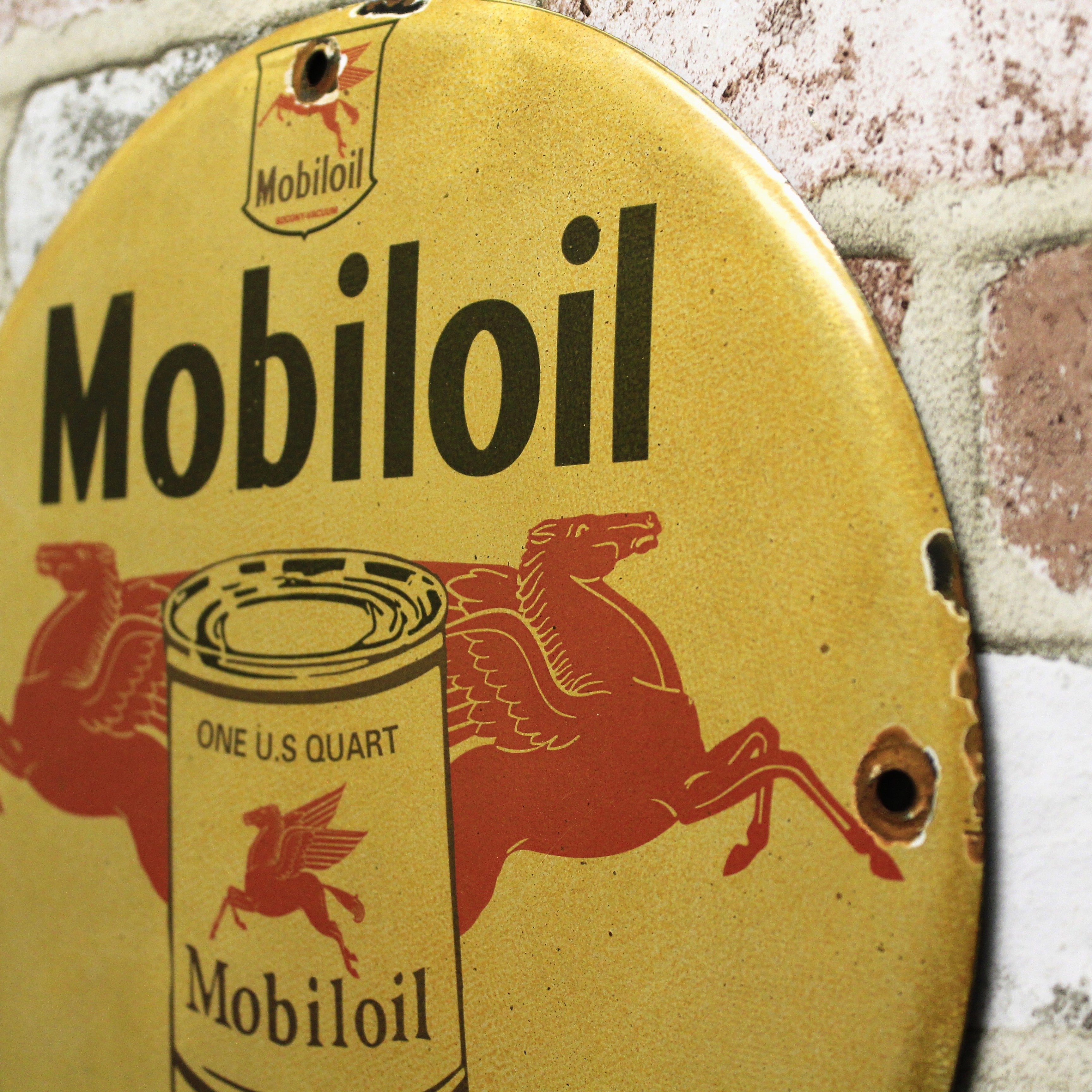 Mobiloil Socony Dual Pegasus Porcelain Enamel Sign (12in)
