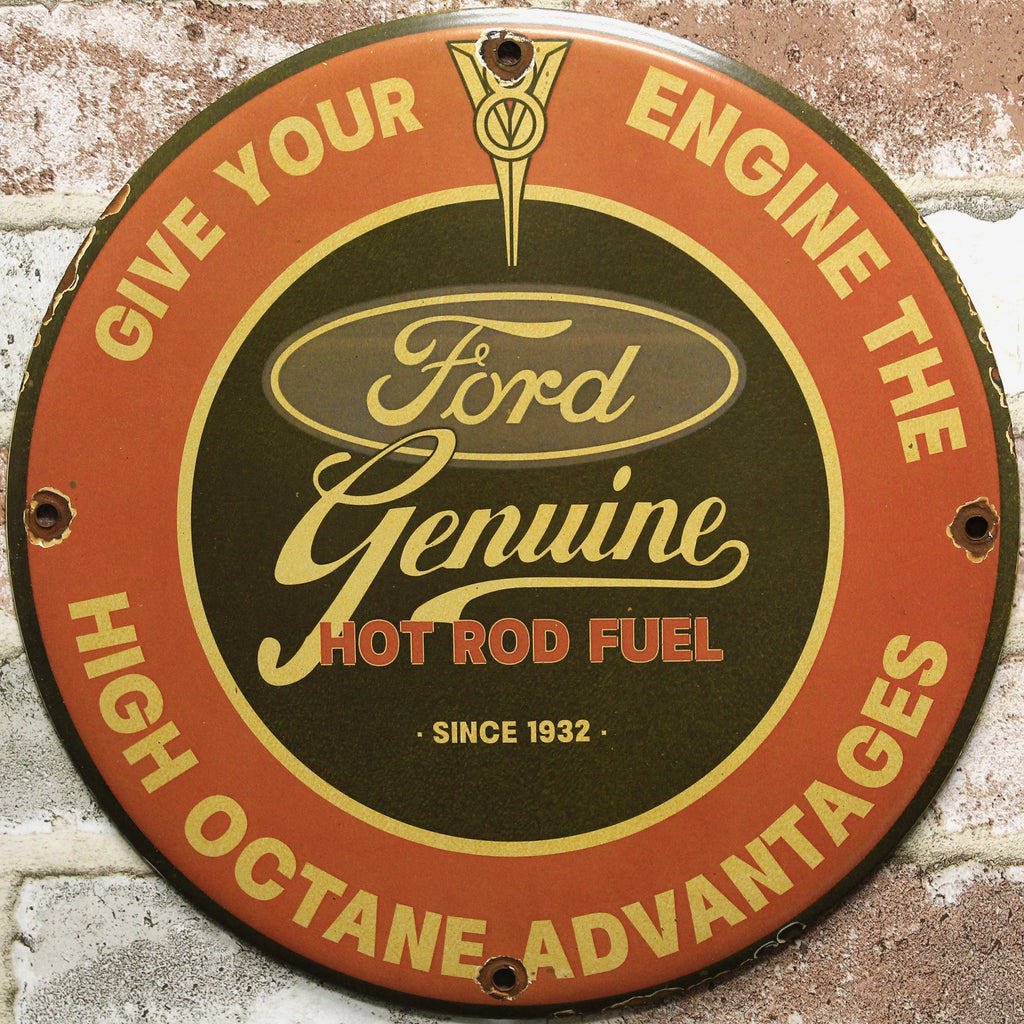 Ford Hot Rod Fuel Porcelain Enamel Sign (12in)