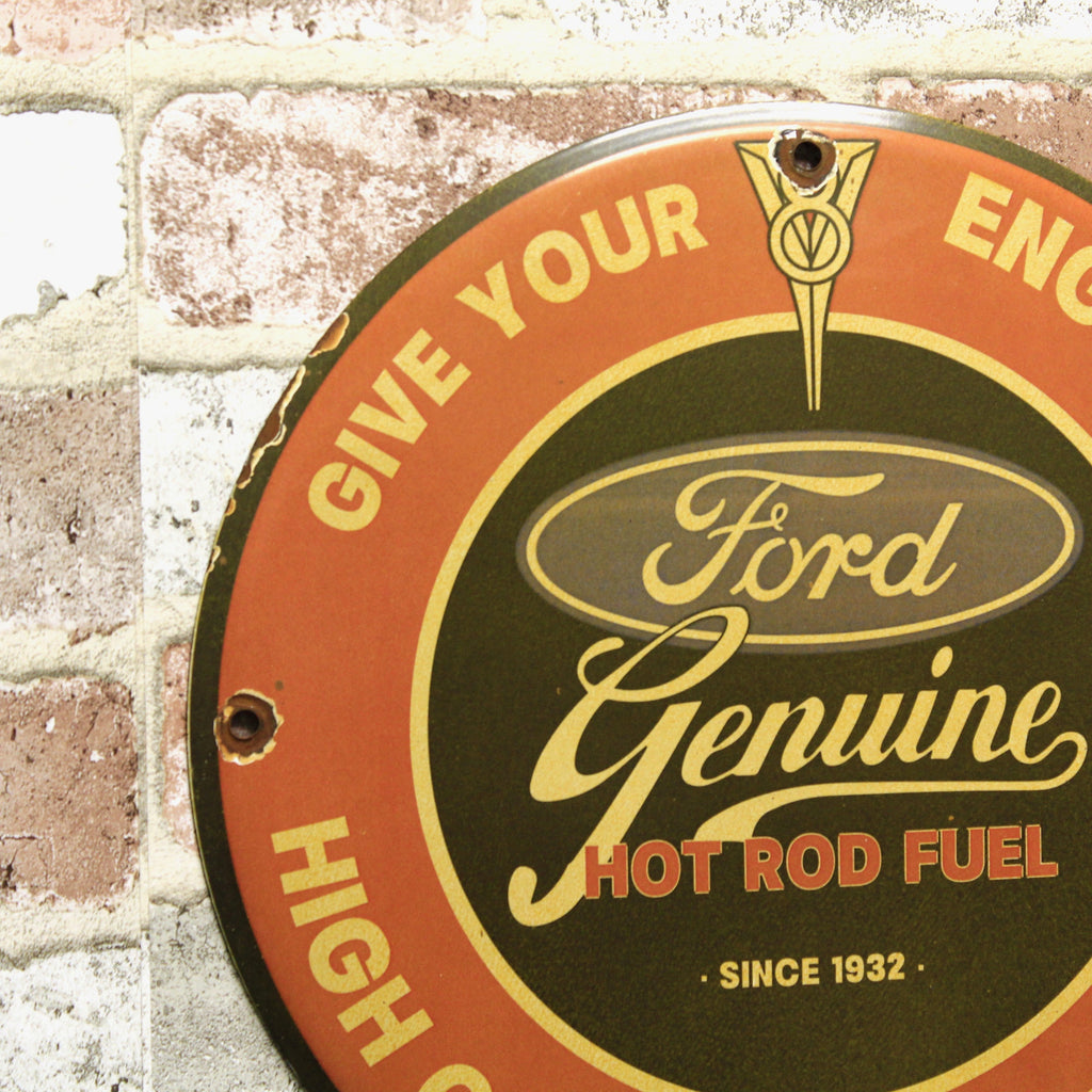 Ford Hot Rod Fuel Porcelain Enamel Sign (12in)