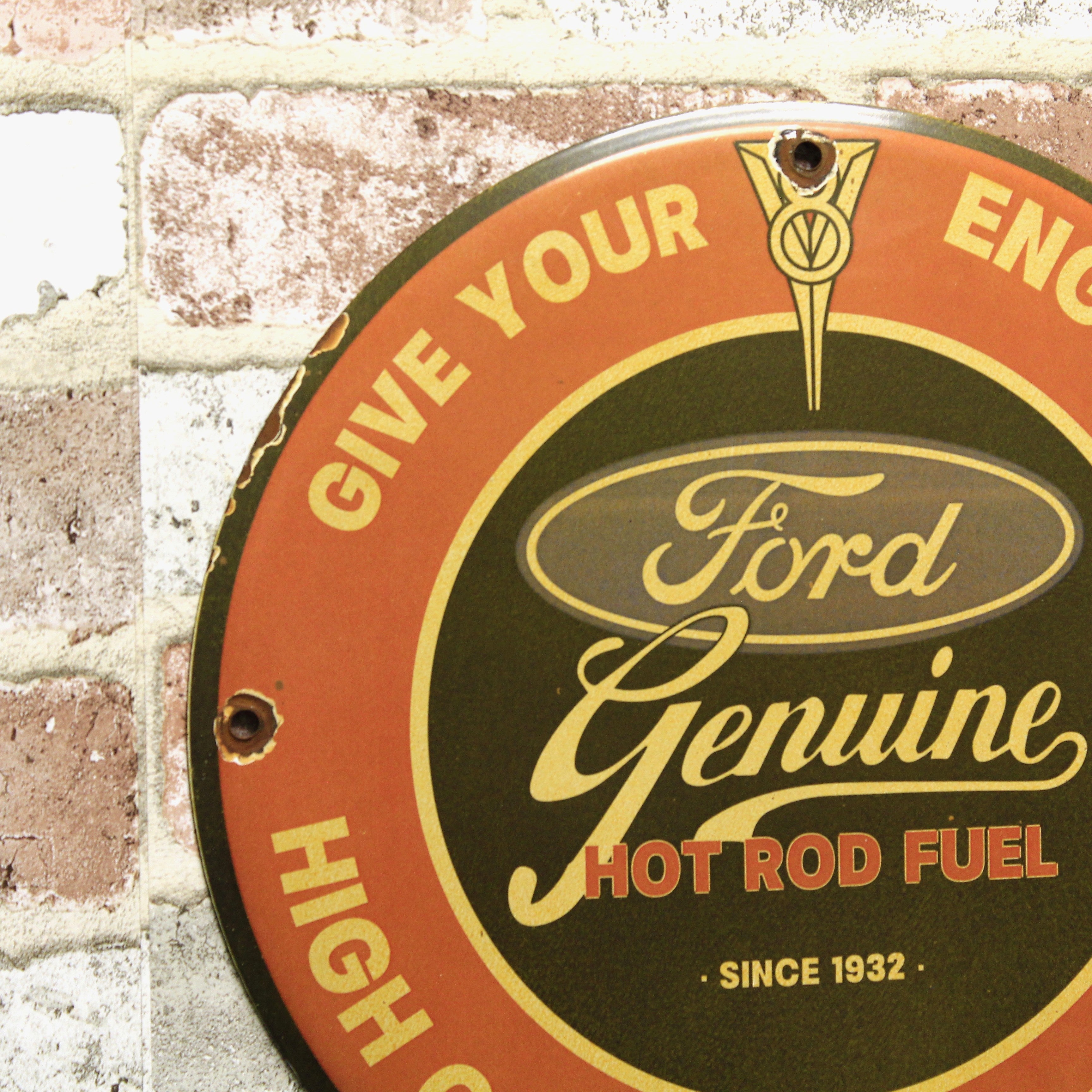 Ford Hot Rod Fuel Porcelain Enamel Sign (12in)