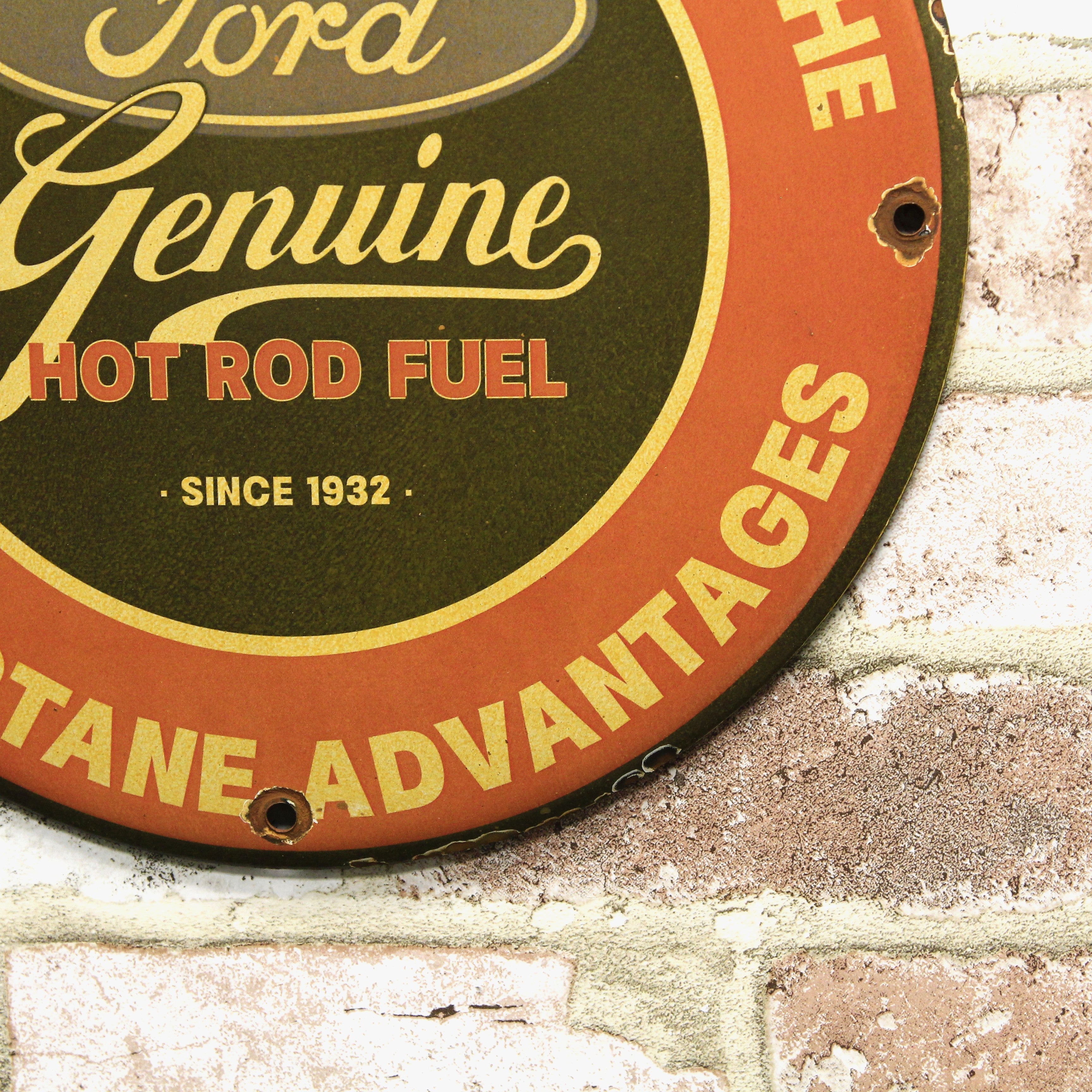 Ford Hot Rod Fuel Porcelain Enamel Sign (12in)