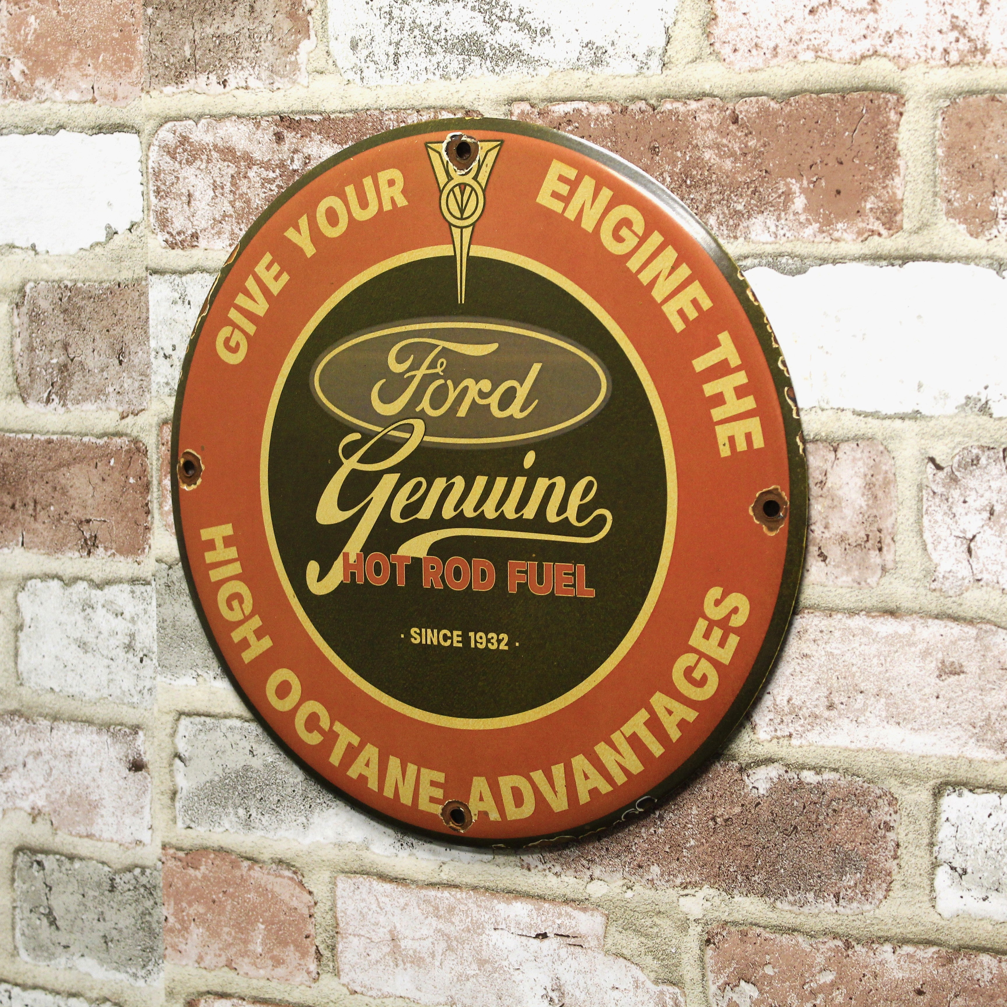 Ford Hot Rod Fuel Porcelain Enamel Sign (12in)