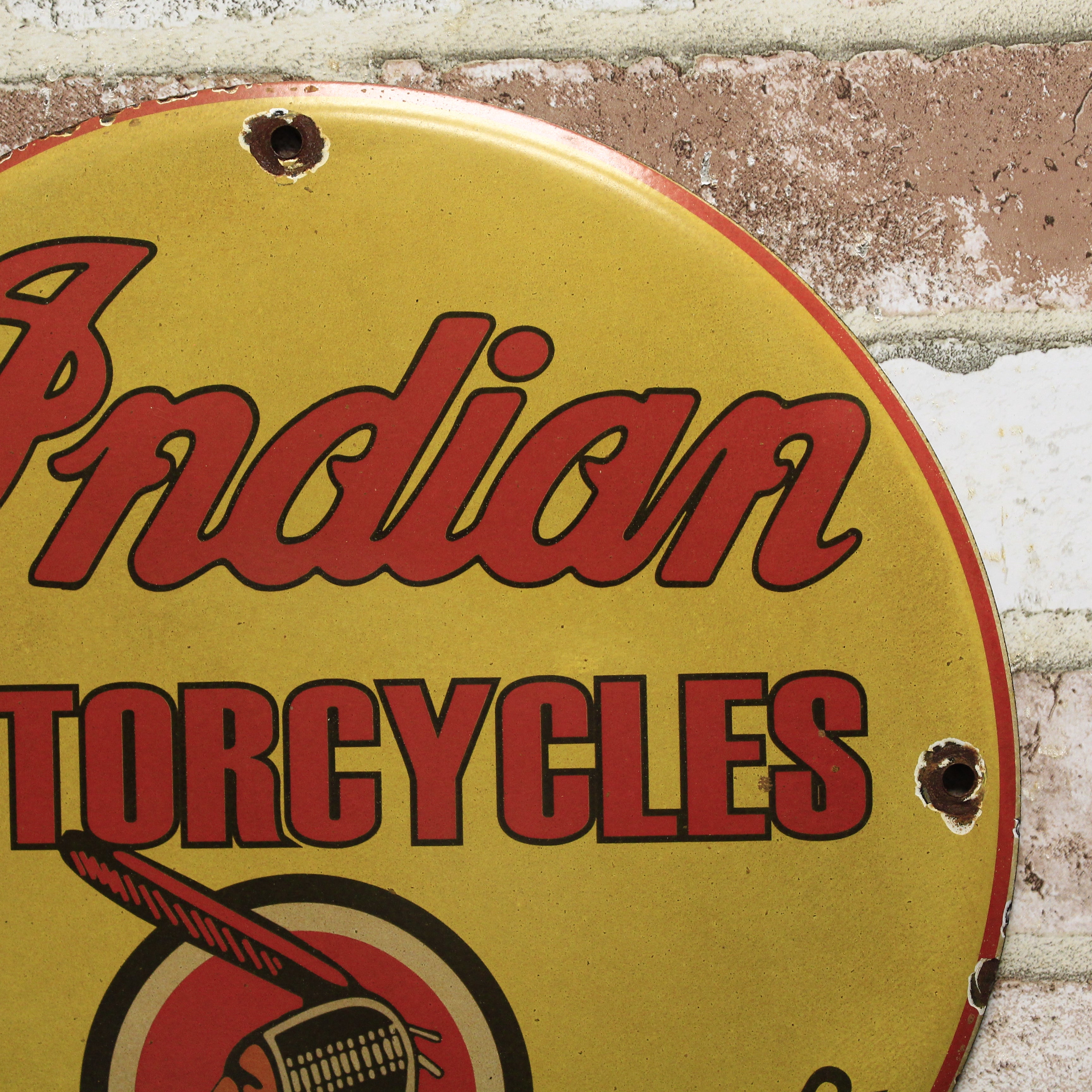 Indian Motorcycles Authorized Dealer Vintage Porcelain Enamel Sign (12in)