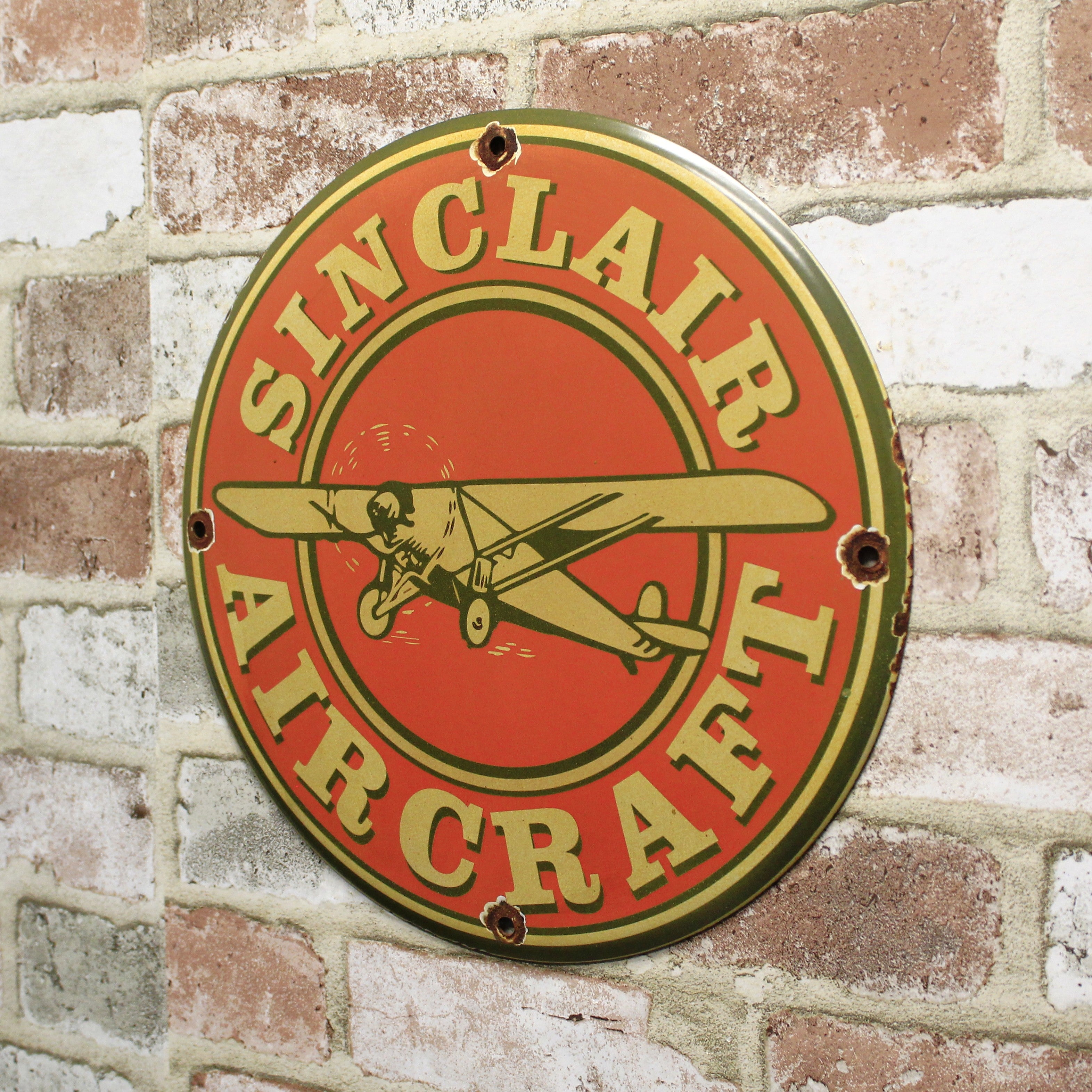 Sinclair Aircraft Vintage Aviation Oil Porcelain Gas Pump Sign (12in)